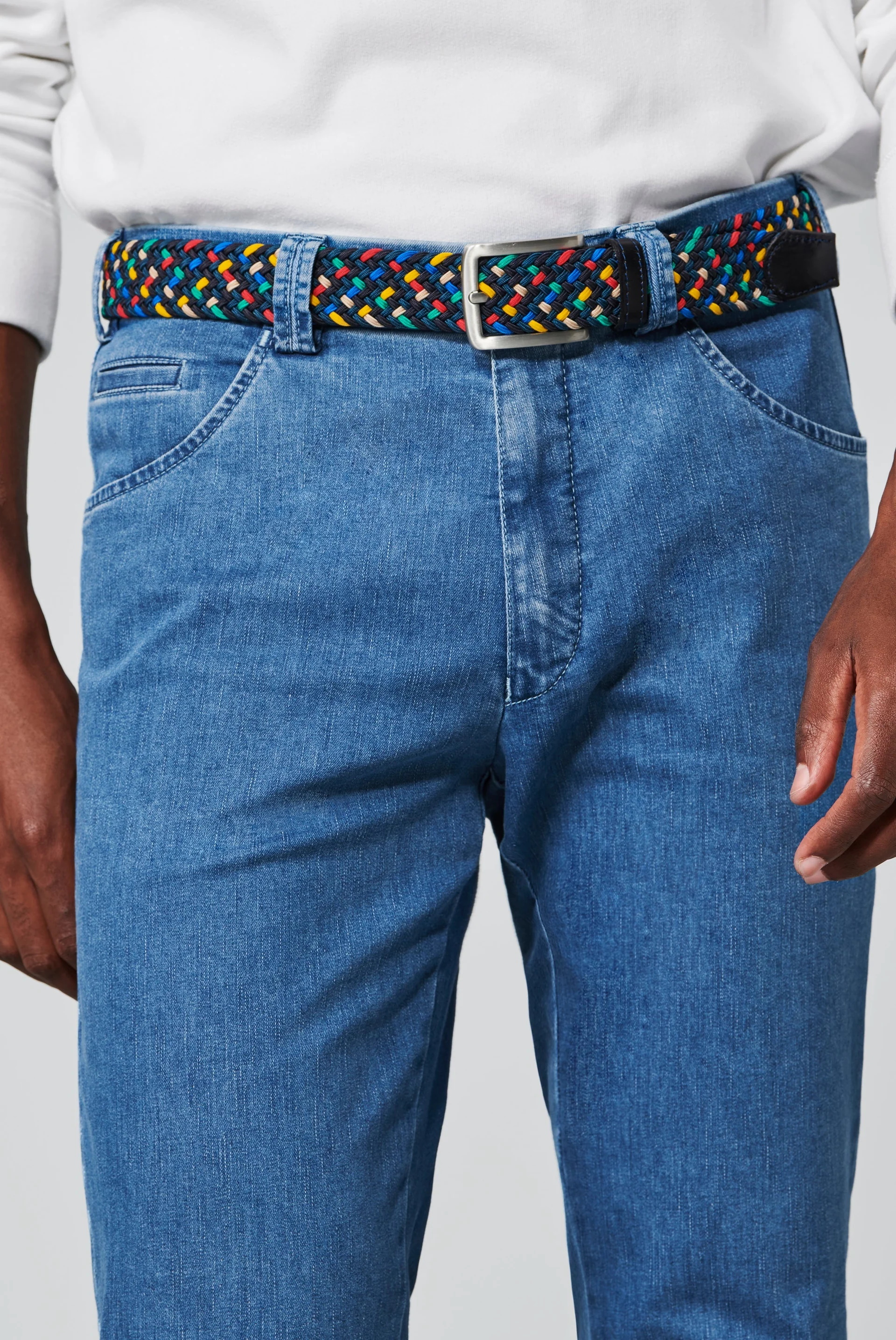 Blå (light blue) jeanshybrid i Coolmax denim, modern passform och Super-Stretch (Meyer / Dublin) (finns i strl 28) - 4