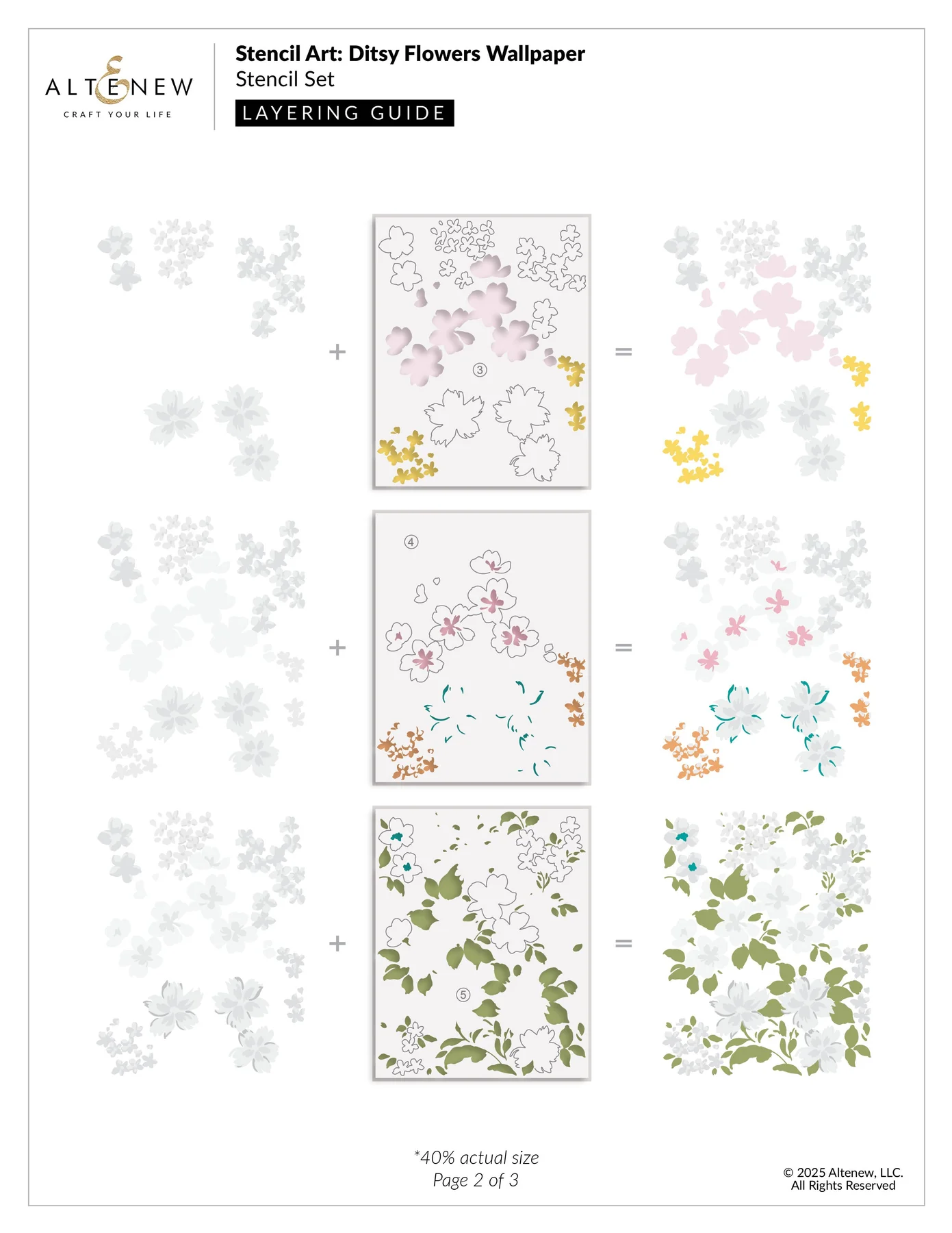 ALTENEW -Stencil Art: Ditsy Flowers Wallpaper Layering Stencil Set (7 in 1) - 2