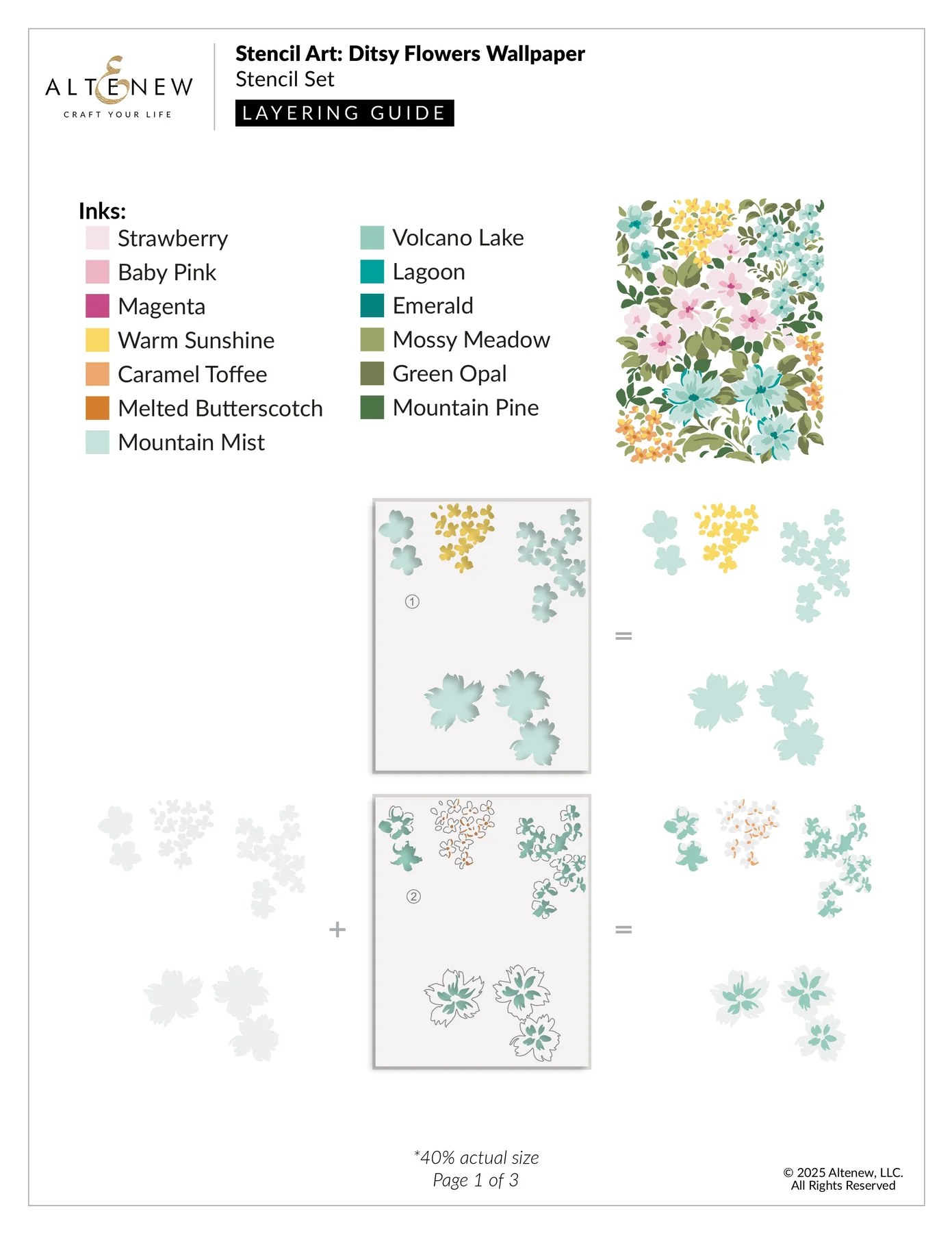 ALTENEW -Stencil Art: Ditsy Flowers Wallpaper Layering Stencil Set (7 in 1) - 3