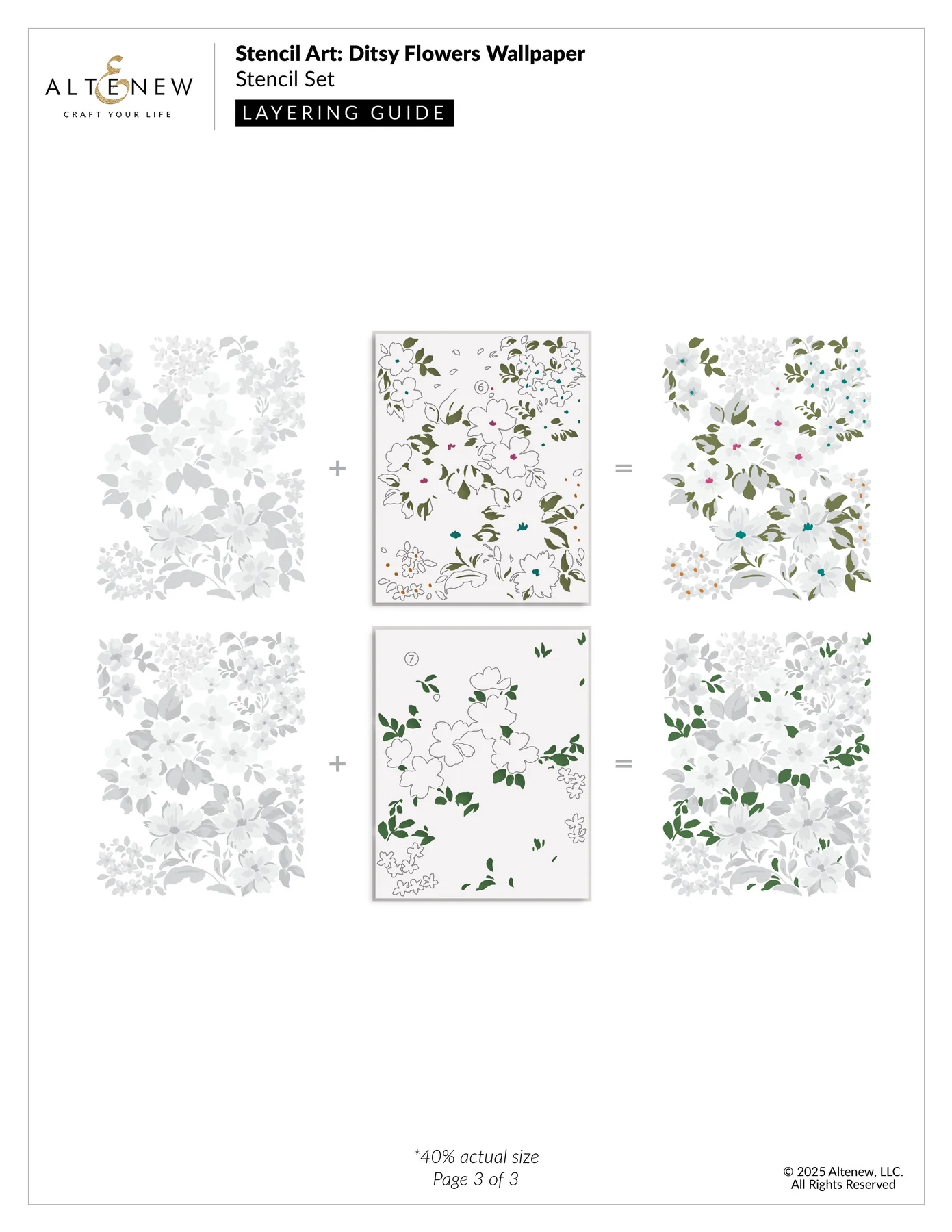 ALTENEW -Stencil Art: Ditsy Flowers Wallpaper Layering Stencil Set (7 in 1) - 4