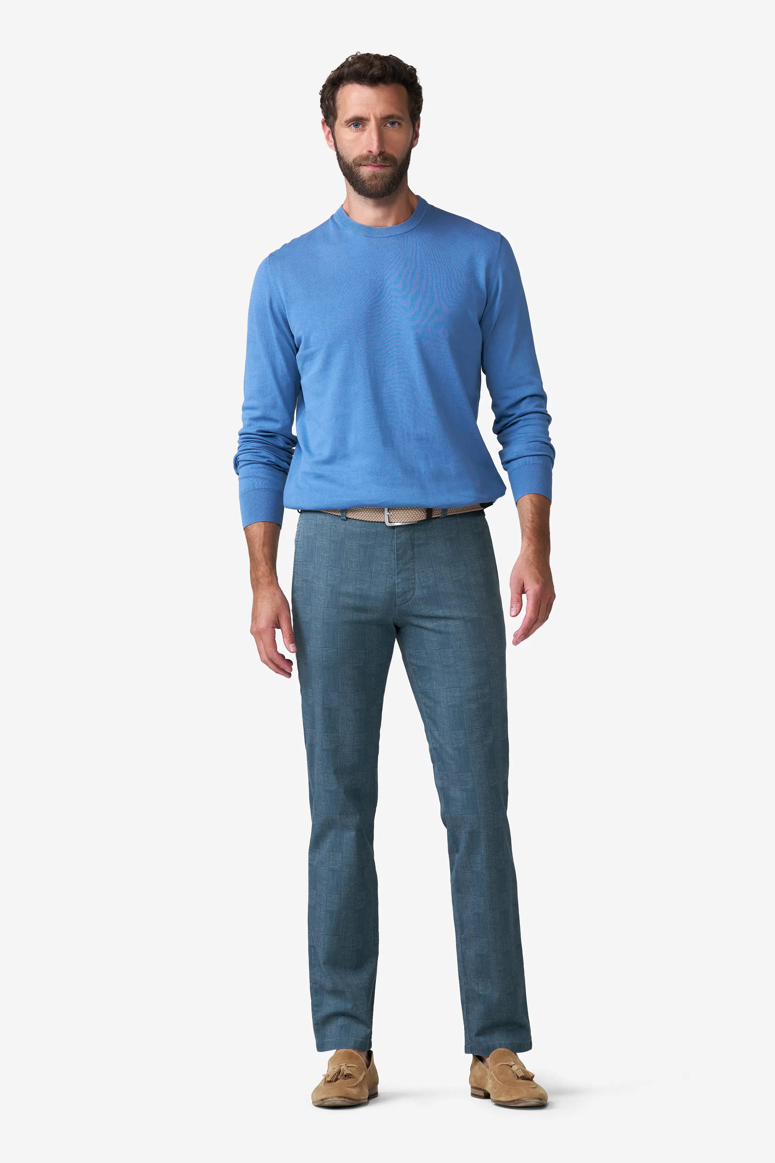 Blå (grey-blue) chinos i Cotton Check och modern passform (Meyer / Bonn) (finns i strl 54) - 3