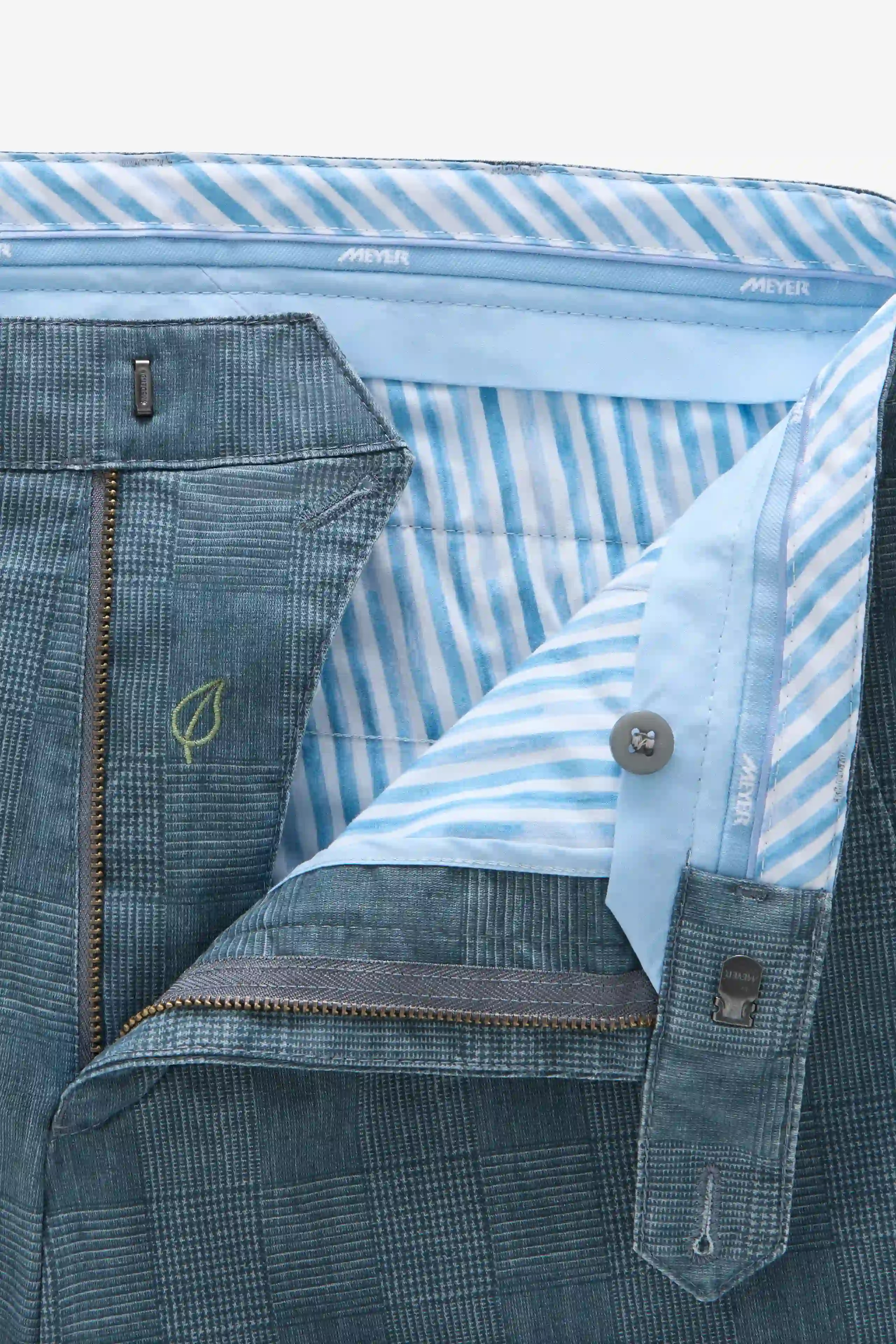 Blå (grey-blue) chinos i Cotton Check och modern passform (Meyer / Bonn) (finns i strl 54) - 5