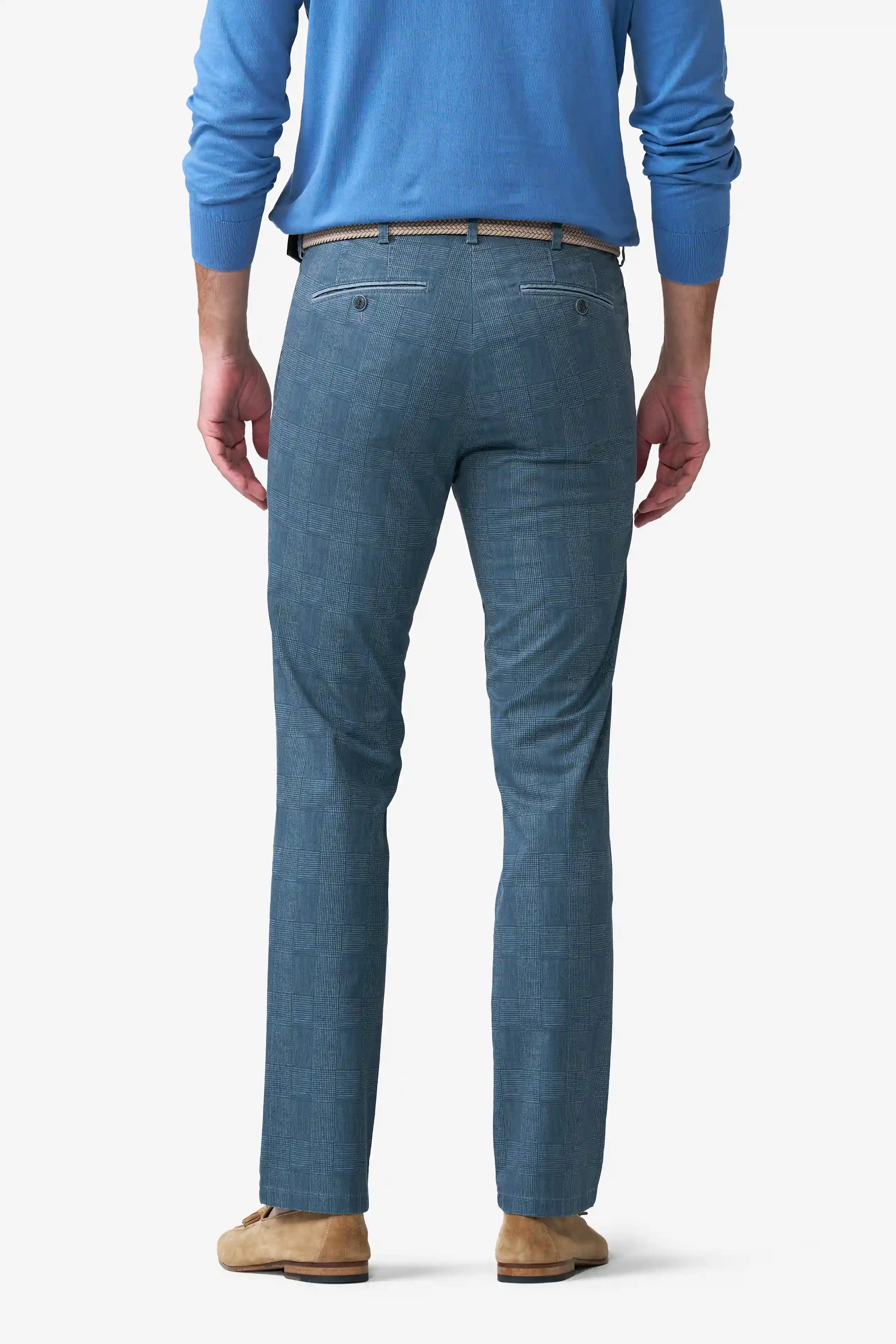 Blå (grey-blue) chinos i Cotton Check och modern passform (Meyer / Bonn) (finns i strl 54) - 2