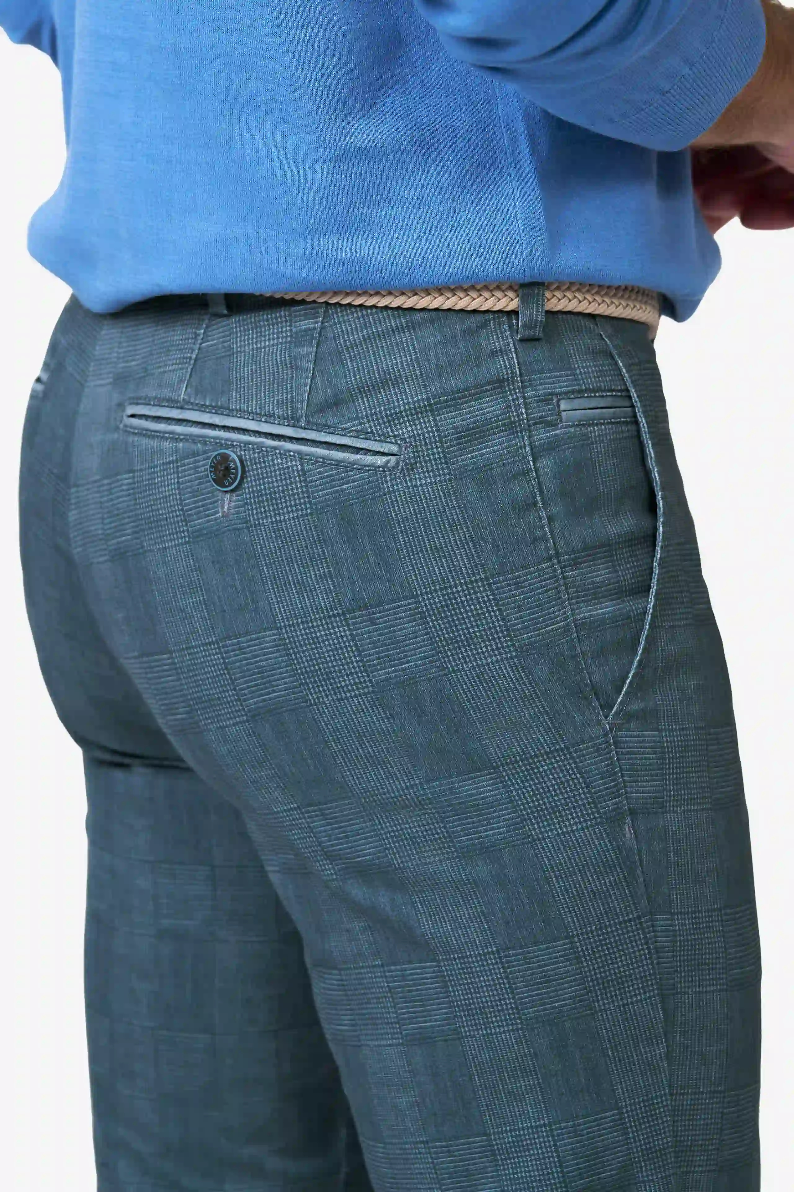 Blå (grey-blue) chinos i Cotton Check och modern passform (Meyer / Bonn) (finns i strl 54) - 4