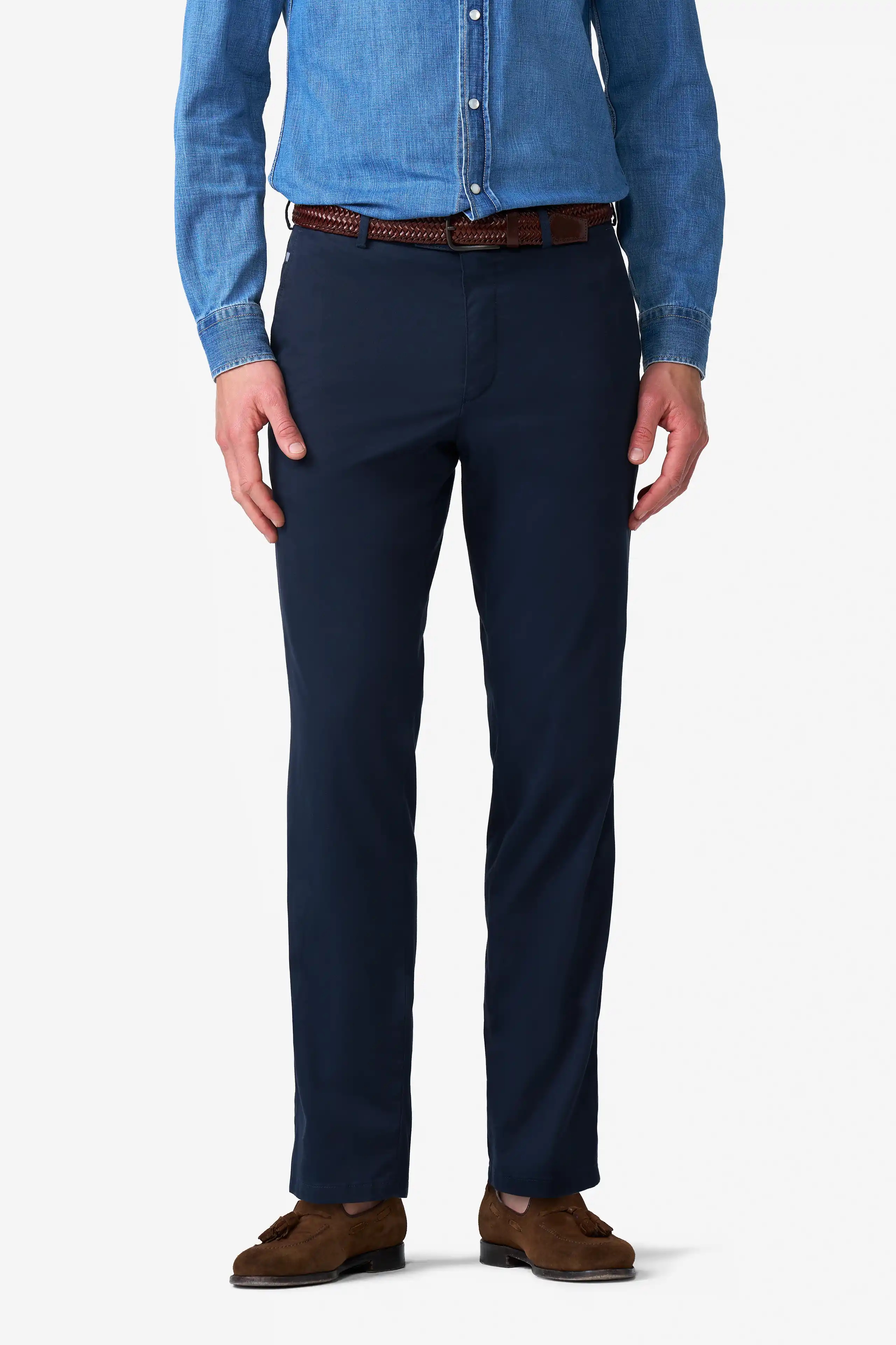Blå (navy) chinos i Stretch Summer Cotelé och normal passform (Meyer / Roma) (finns i strl 50)