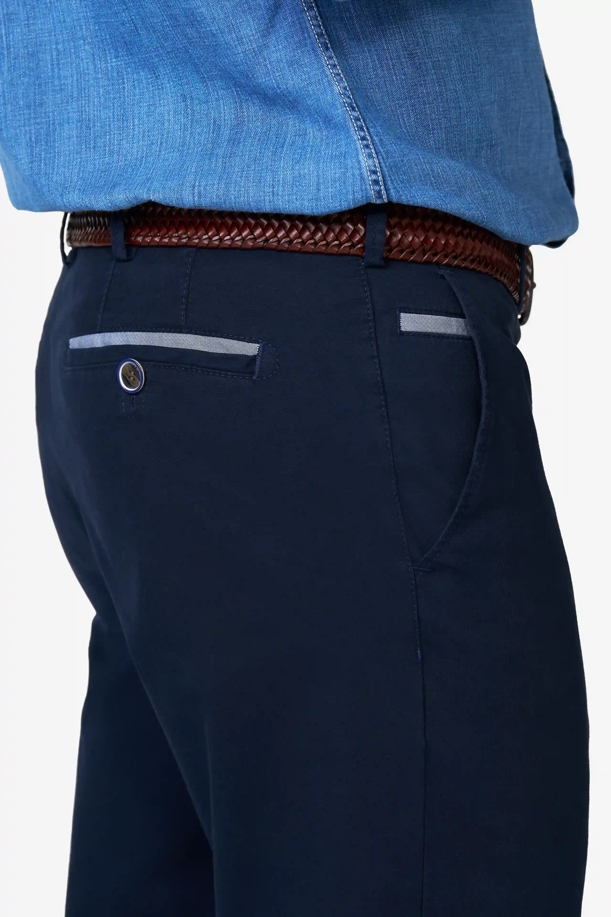 Blå (navy) chinos i Stretch Summer Cotelé och normal passform (Meyer / Roma) (finns i strl 50) - 4