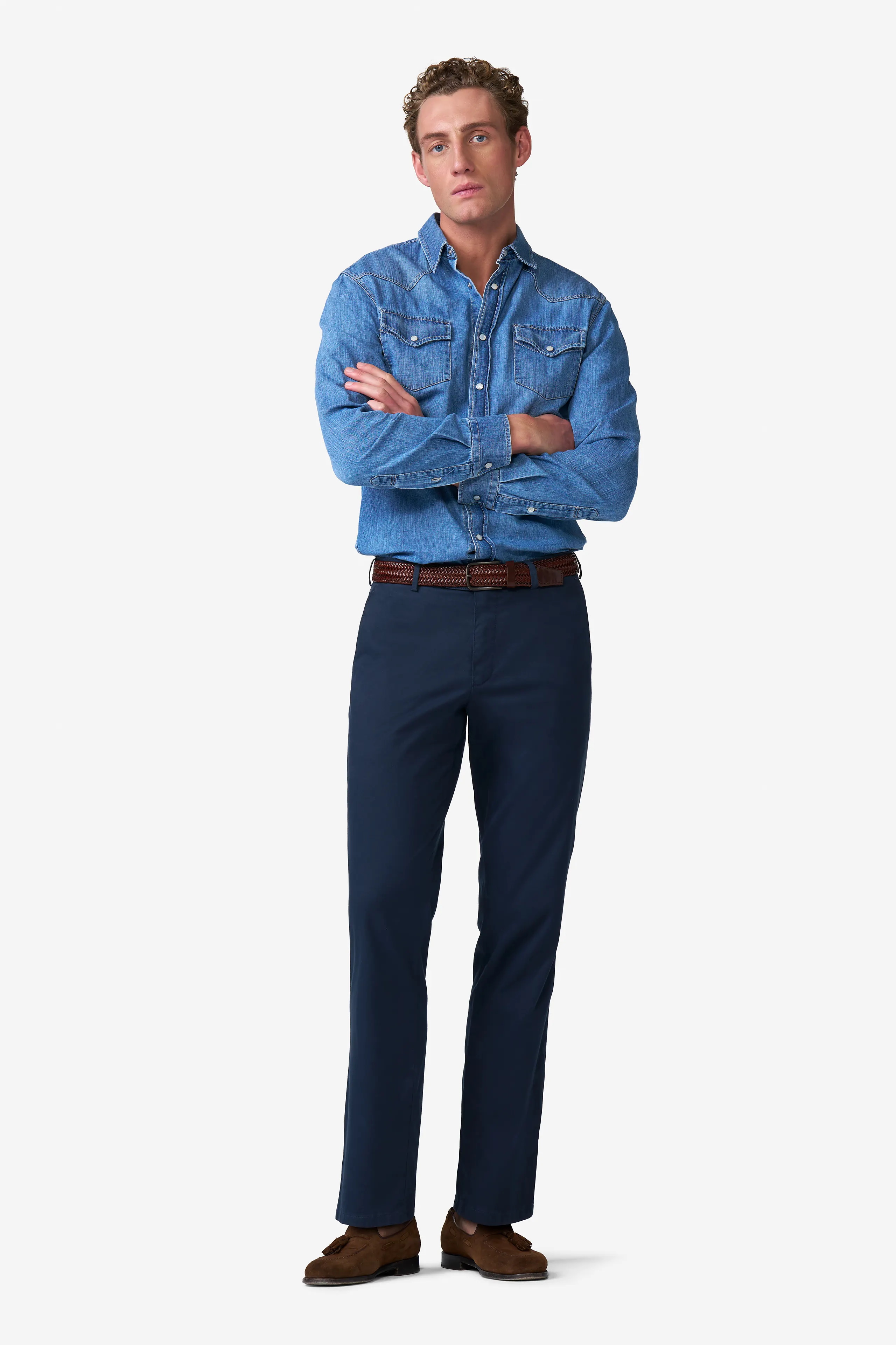 Blå (navy) chinos i Stretch Summer Cotelé och normal passform (Meyer / Roma) (finns i strl 50) - 3