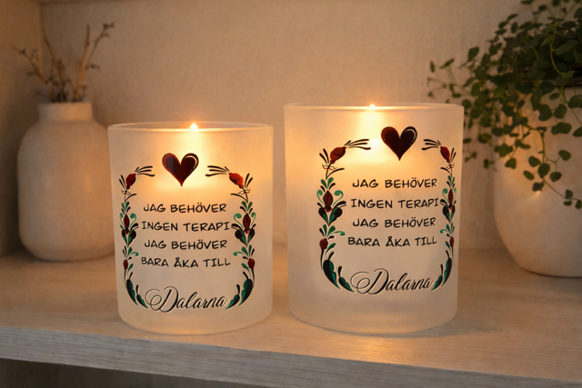 Kerzenlaterne aus Milchglas - Ich brauche keine Therapie, ich muss nur nach Dalarna fahren