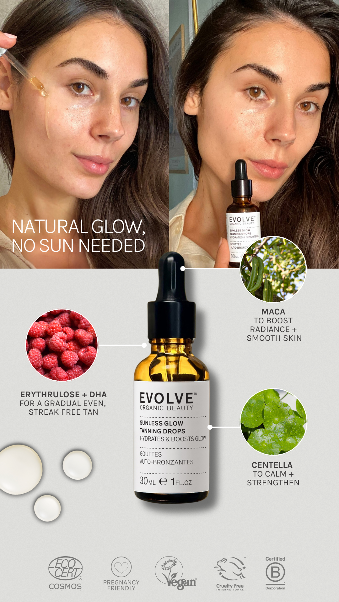 Tester EVOLVE Sunless Glow Tanning Drops 30ml - 3