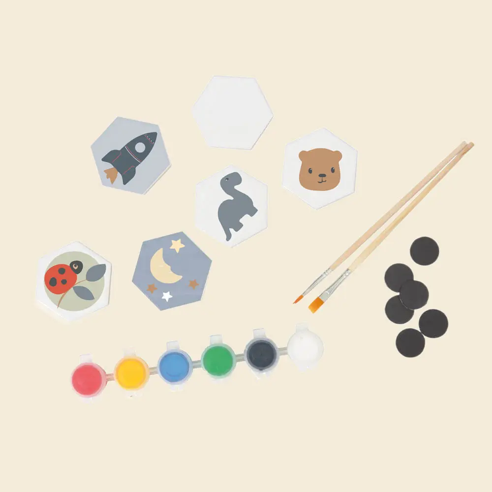 Allt du behöver för att göra magnet tiles diy kit med förg magneter, brickor och penslar - 2