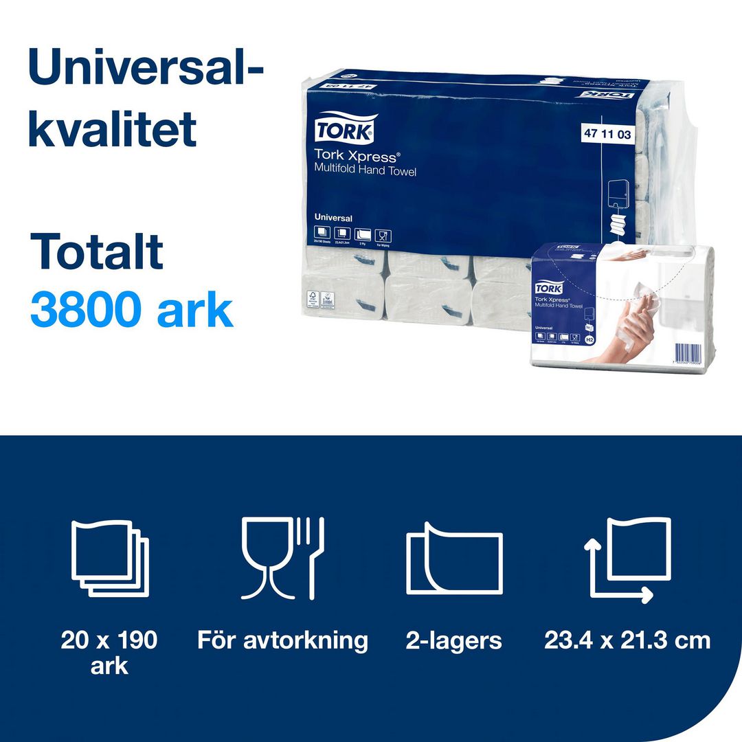 Handduk TORK Universal H2 2-lag vit 3800/fp - 2