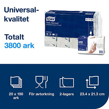 Handduk TORK Universal H2 2-lag vit 3800/fp