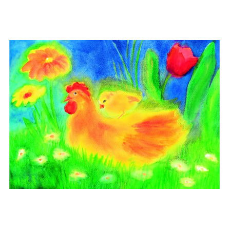 Höna och kyckling konstkort  med motiv av Dorothea Schmidt 5191