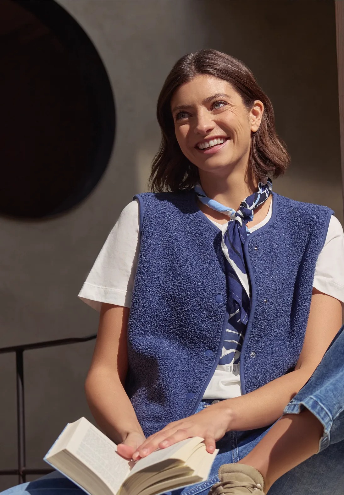 NOS Curly Fake Wool Vest - Sporty Denim - Cecil