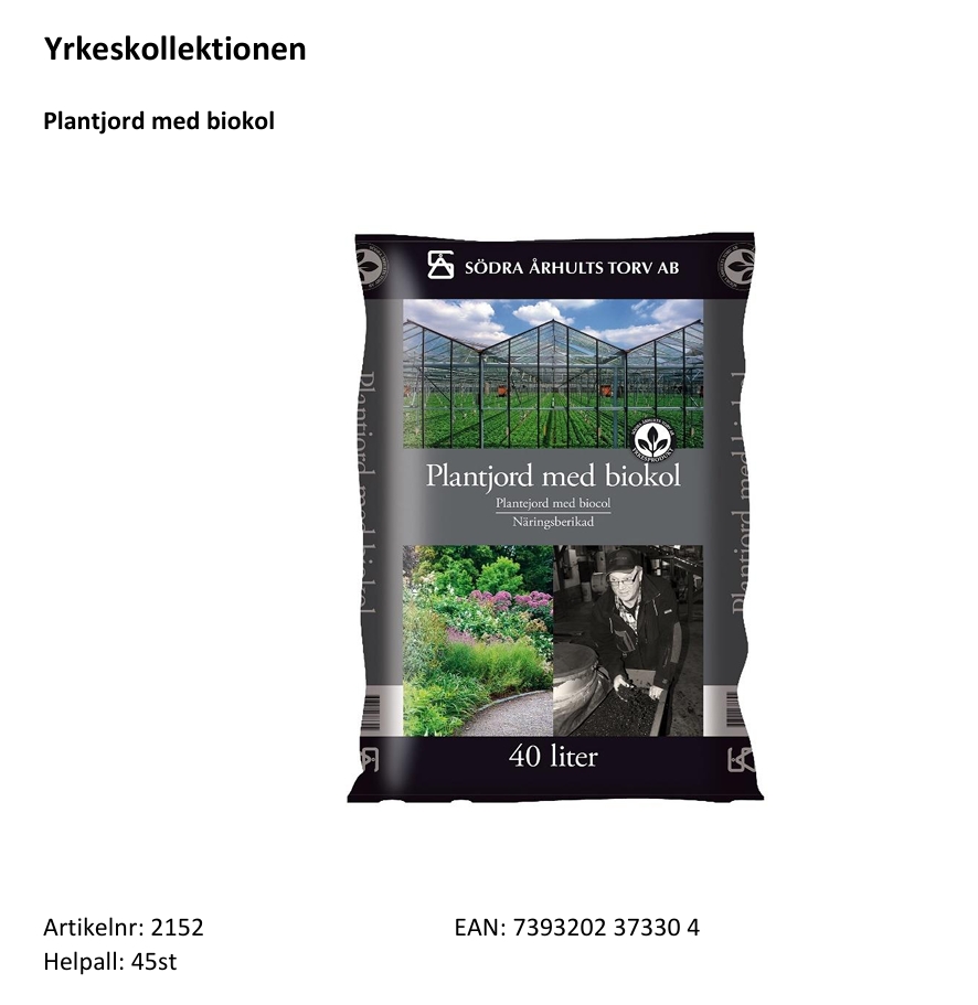 Yrkeskollektionen   Plantjord med biokol  40 Liter  Helpall: 45st - 2
