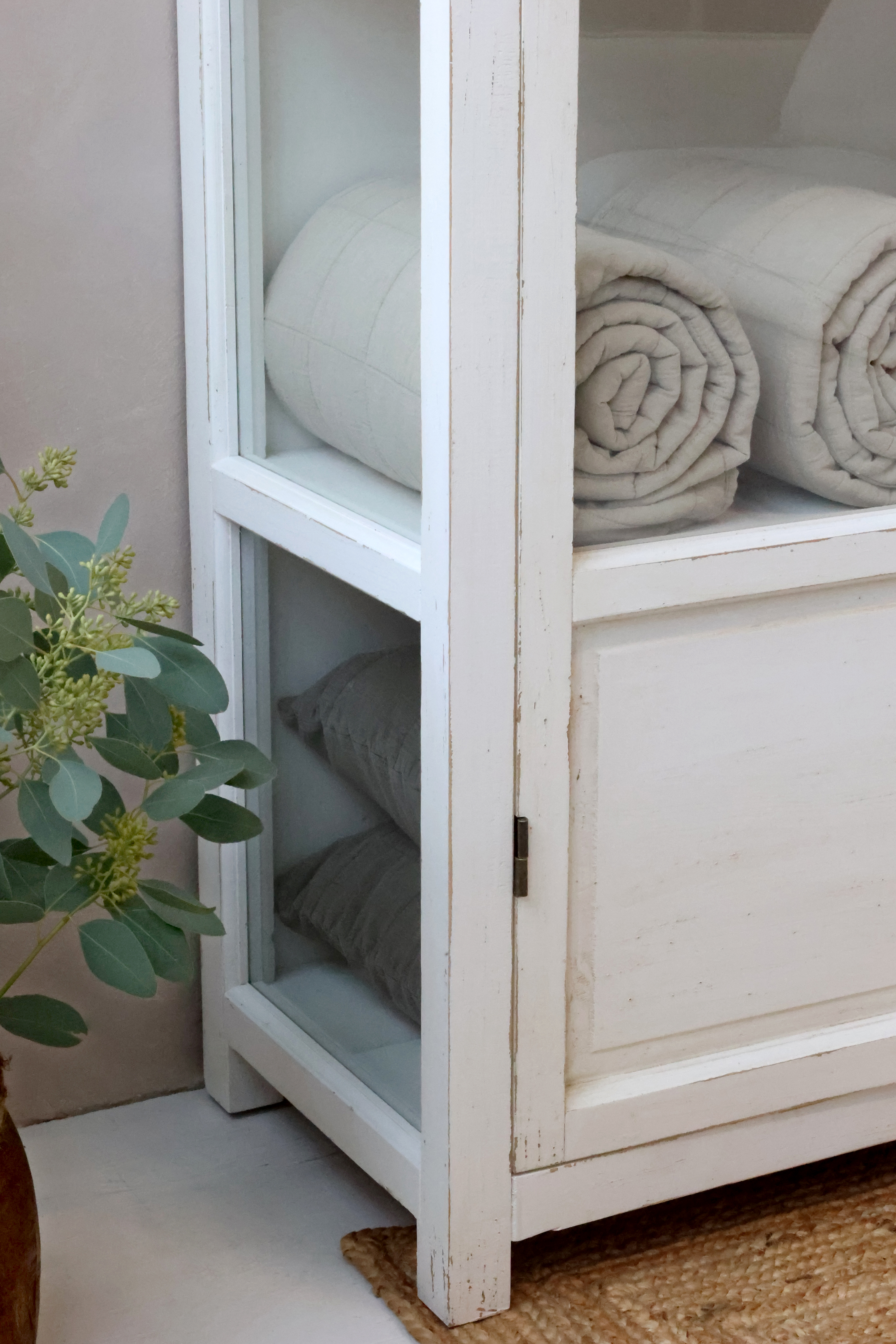 Vitrinskåp med glasdörrar och hyllor - H170/L97/B41 cm - Antique Creme - 7