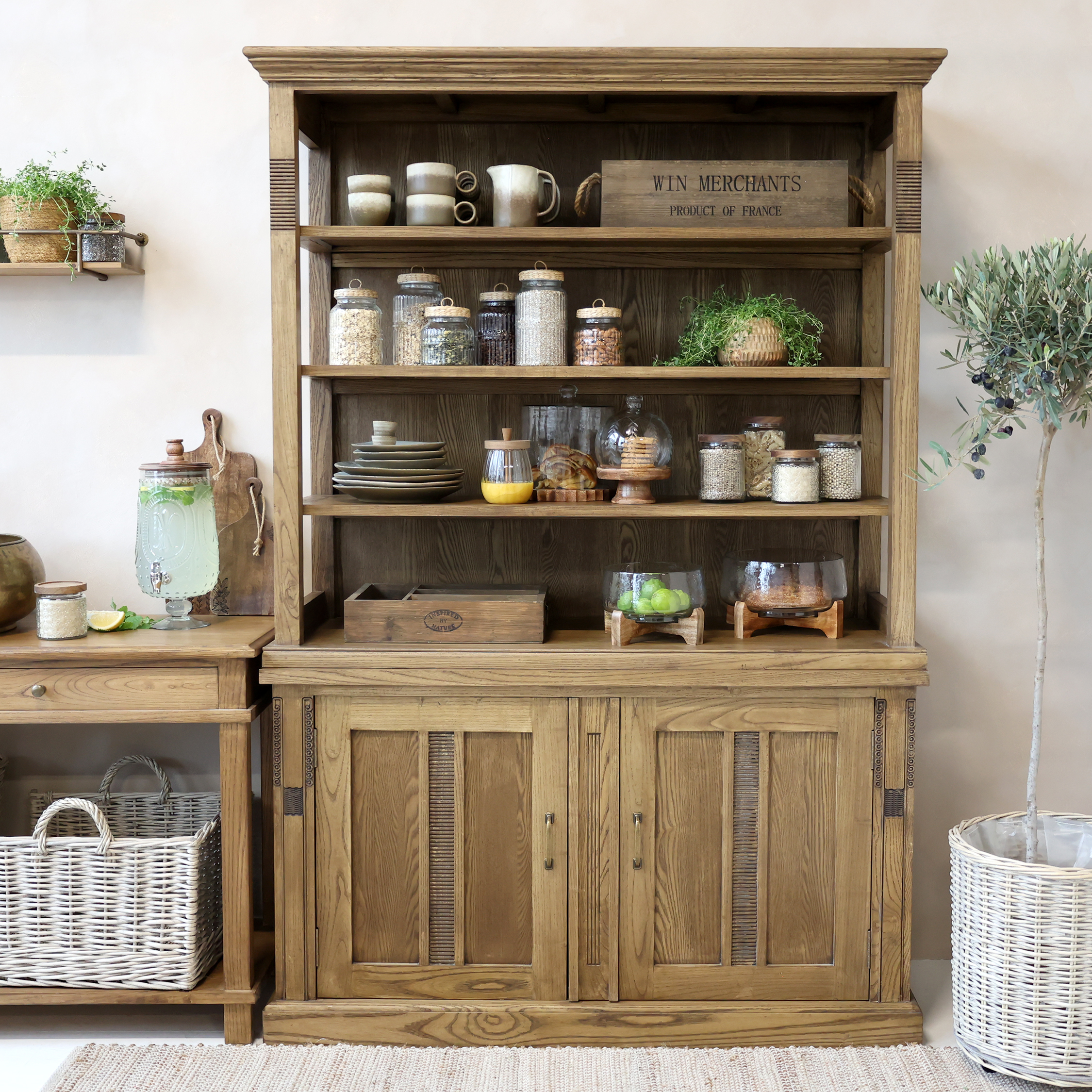 Marseille bookcase with 4 shelves and 2 doors - H196/L135/B45 cm - Natural
