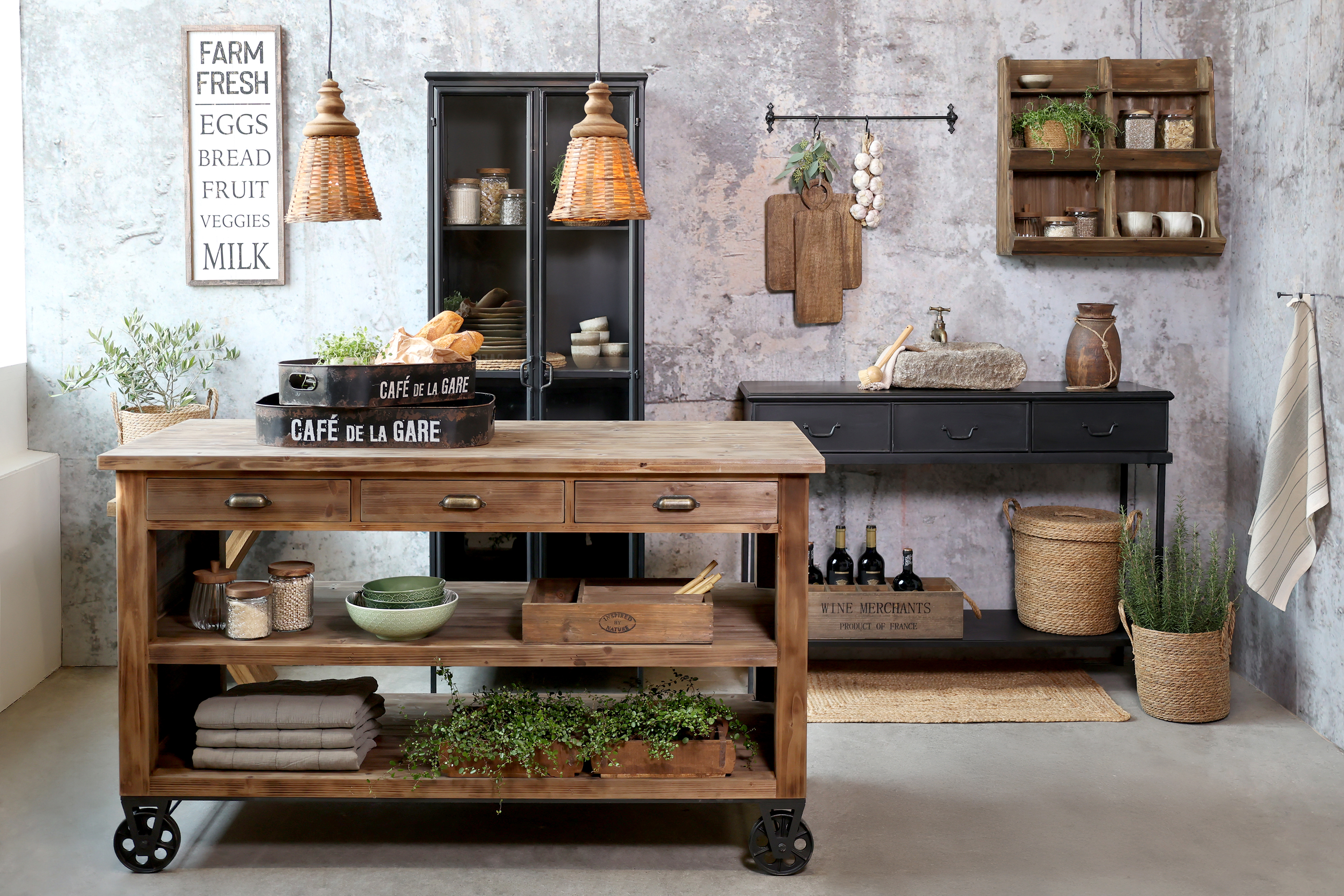 Köksö på hjul - H90/L150/B70 cm - Natur - 2