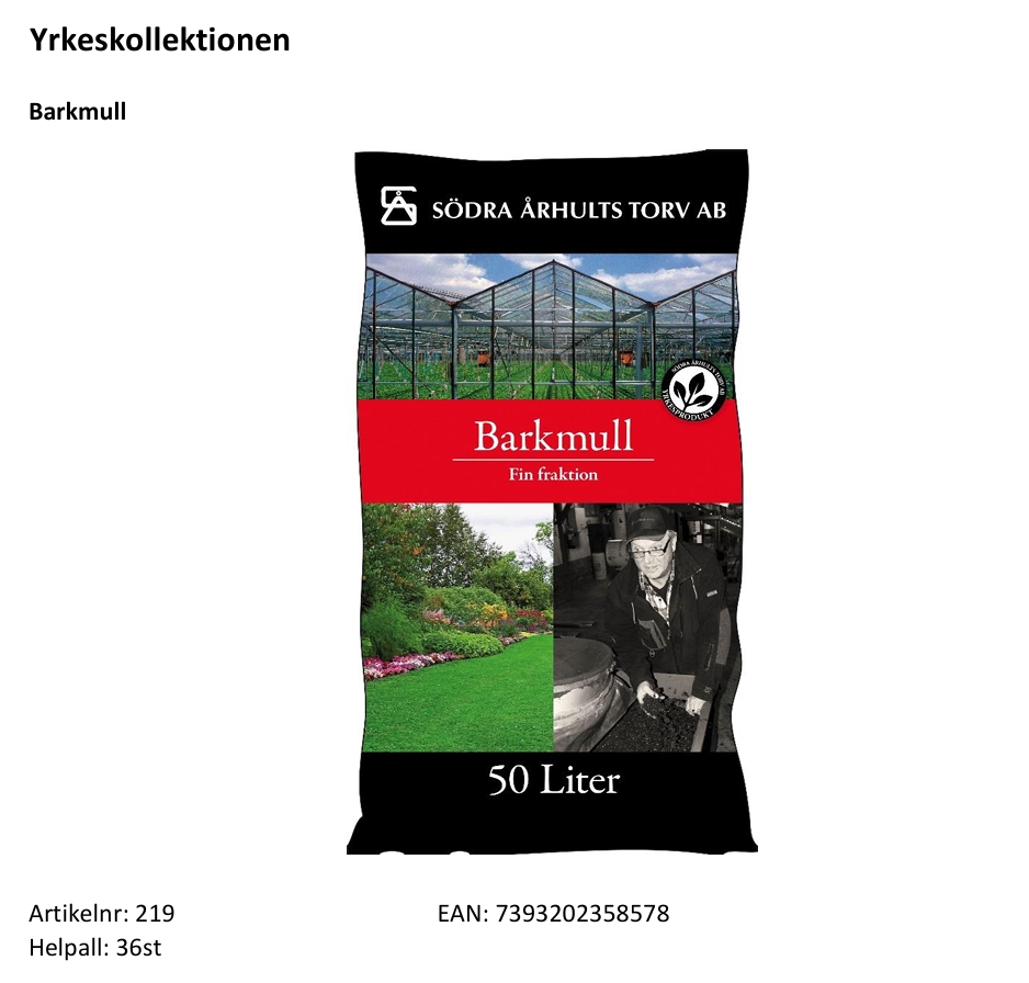 Yrkeskollektionen    Barkmull   50Liter  Helpall: 36  st - 2