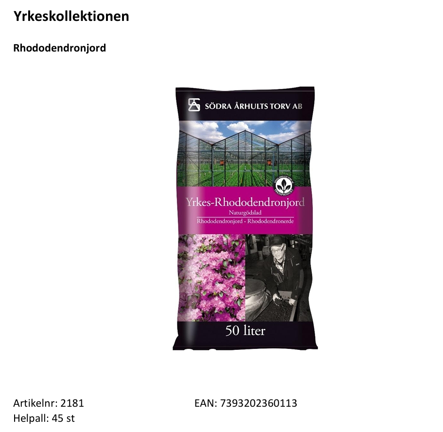 Yrkeskollektionen   Rhododendronjord  50Liter  Helpall: 45  st - 2