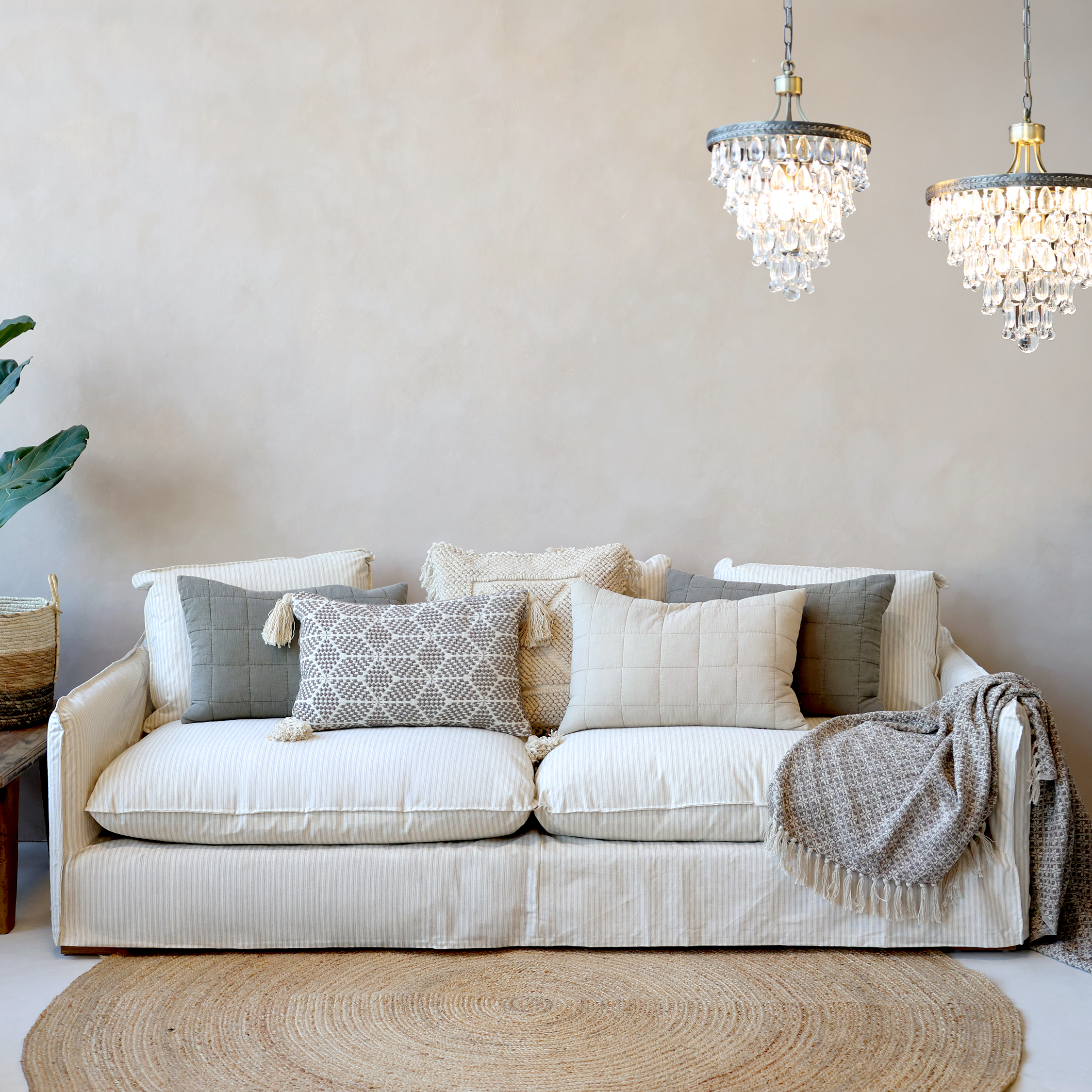 Malo Sofa with 5 cushions - Linen - H75/L220/B95 cm - Cream