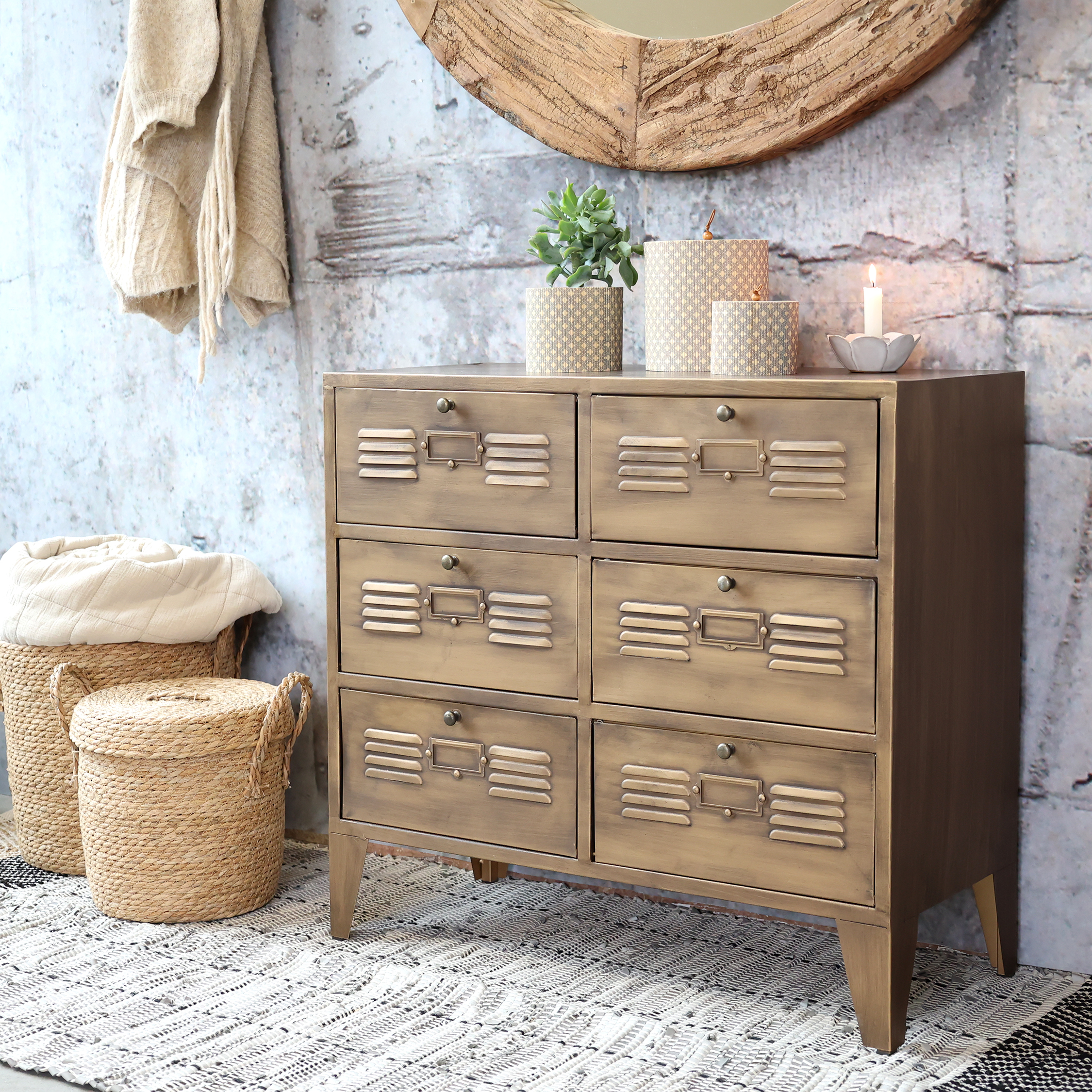 Chest of drawers with 6 drawers - H77,5/L70/B34 cm - Antique Brass