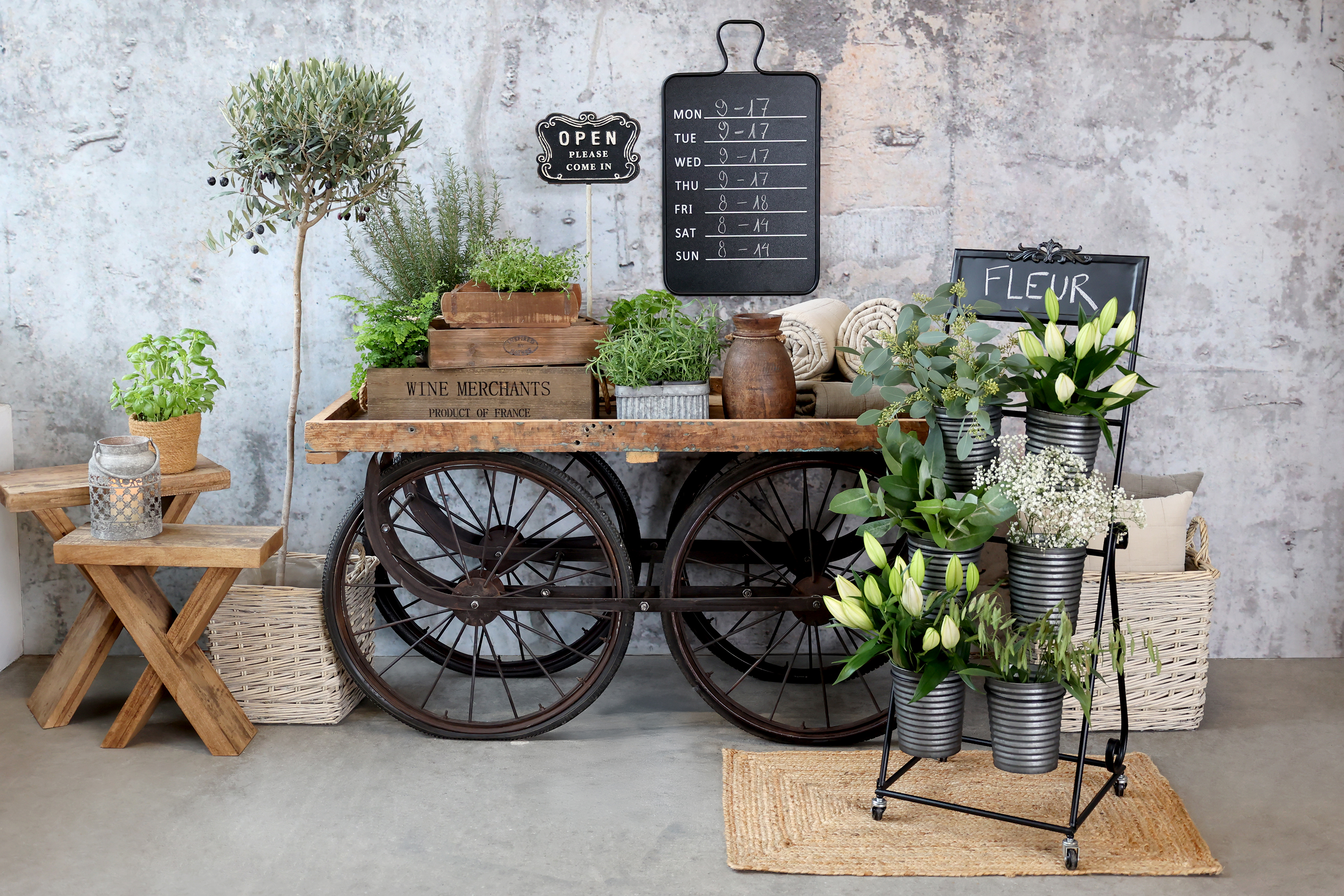 Blomhylla med 6 lådor - H114,5/L40/B39 cm - Antique Zink - 3