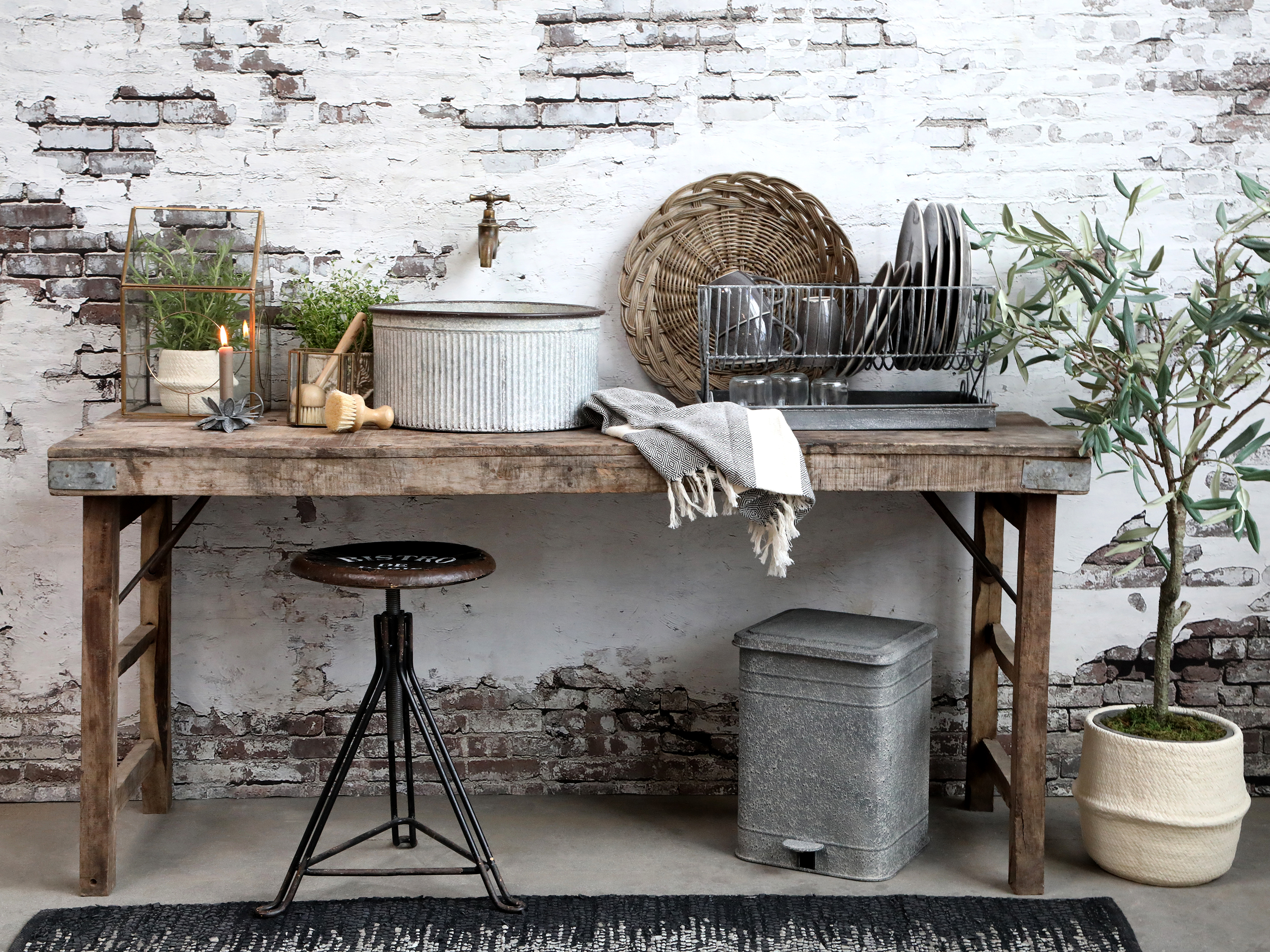 Grimaud old wooden table - H67/L120/B60 cm - Natural - 10