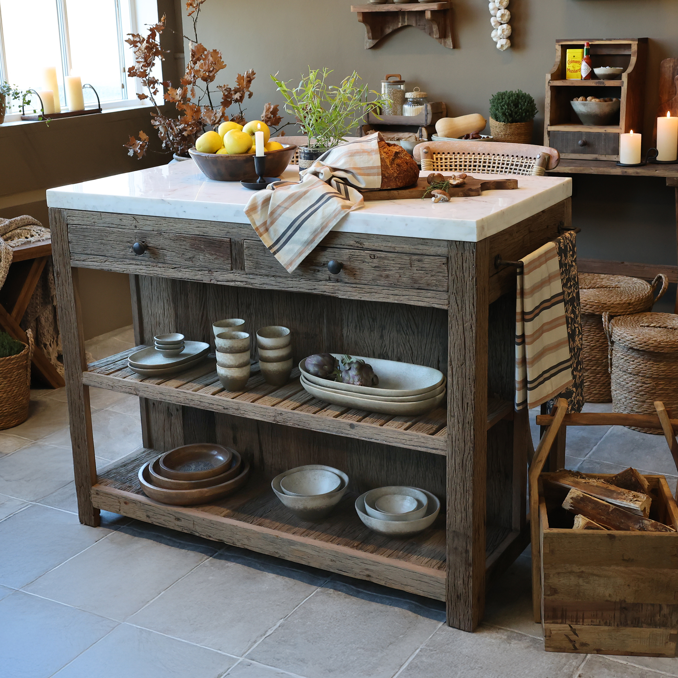 Grimaud sideboard with marble top - H97/L120/B60 cm - Natural