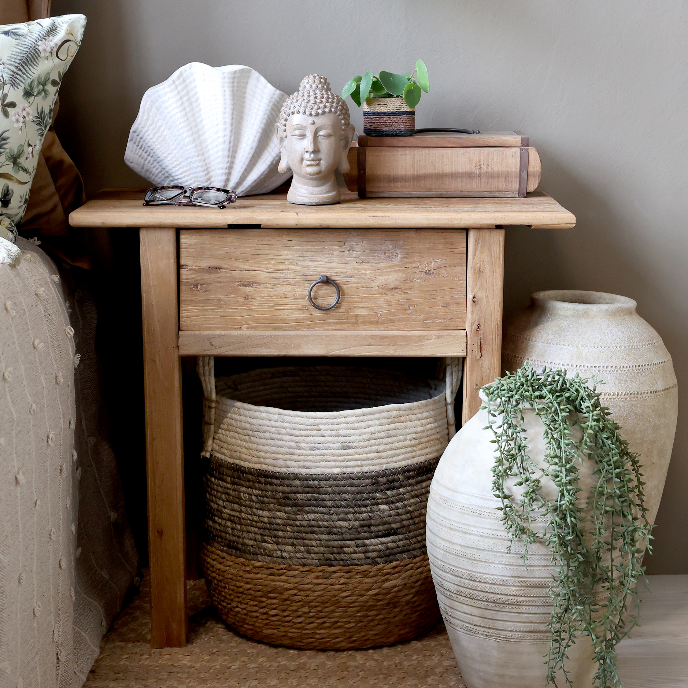 Side table with drawer - H64/L70/W38 cm - Natural