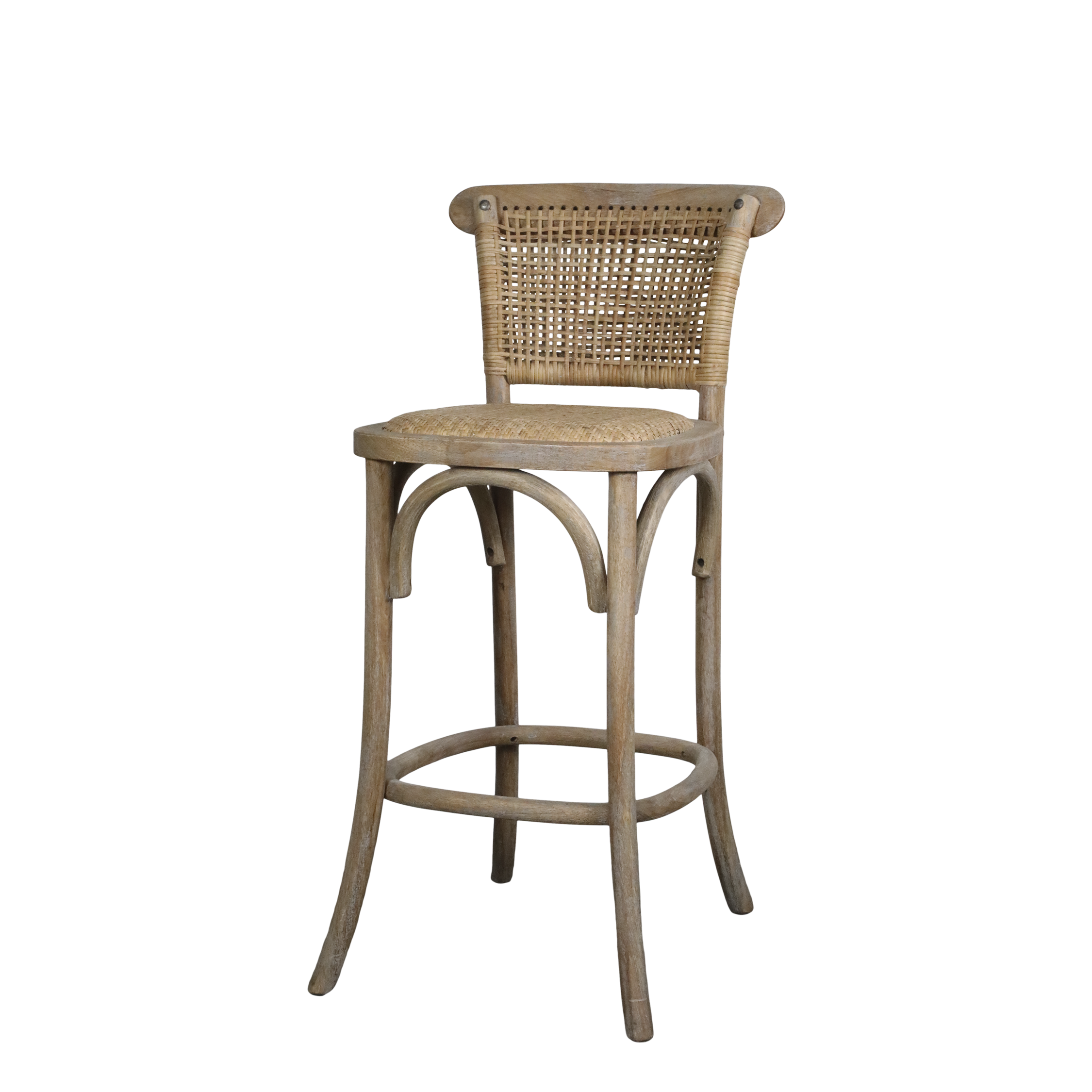 French bar stool with seat and back - Rattan - H92/L40/B45 cm - Natural - 2