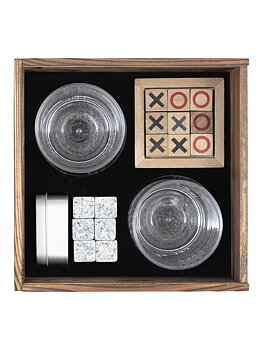 Spelset – Schack, Tre i Rad & Snurrande Glas