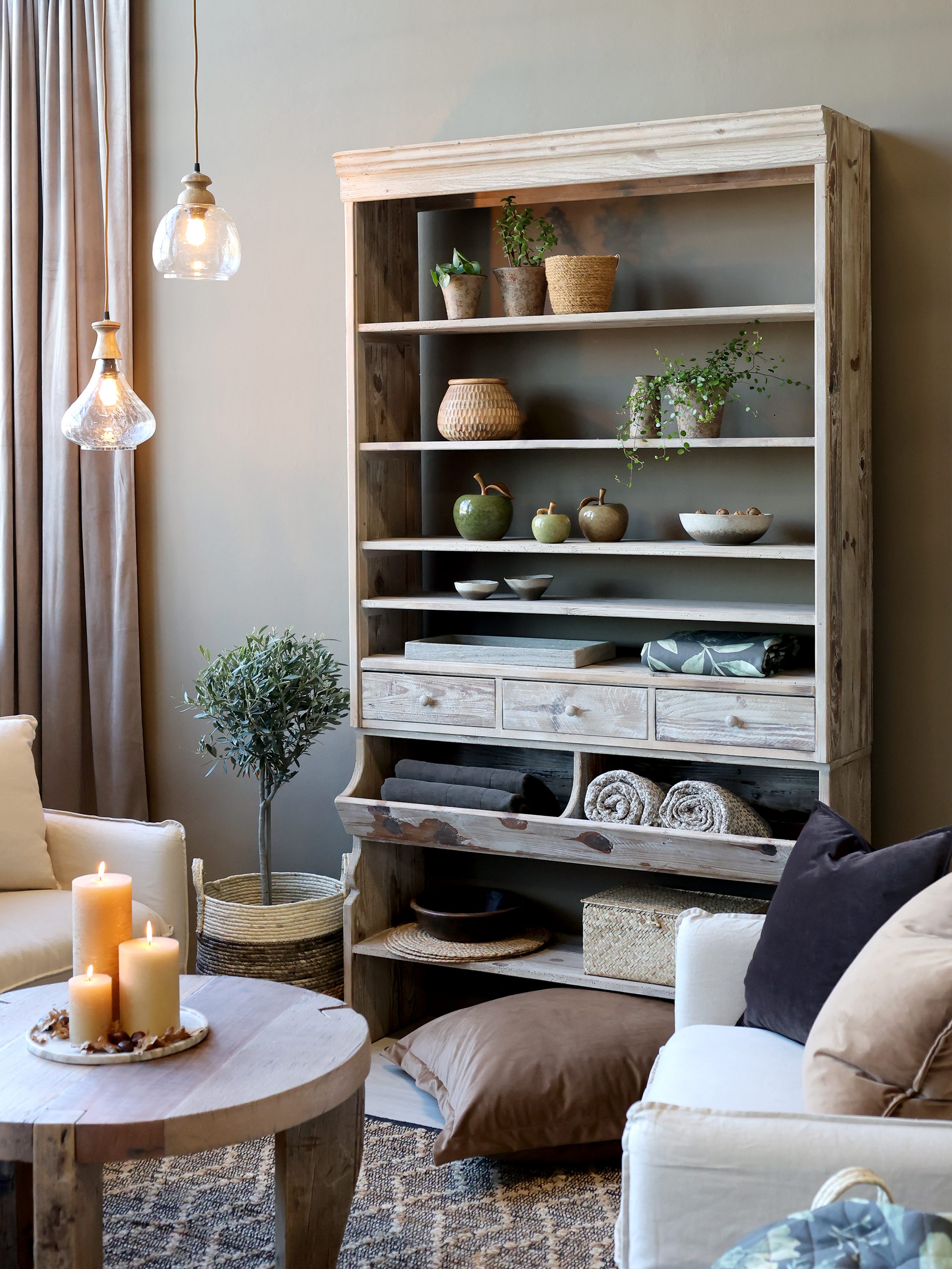 Bokhylla med hyllor och lådor - H222/L120/B37 cm - Natur - 4