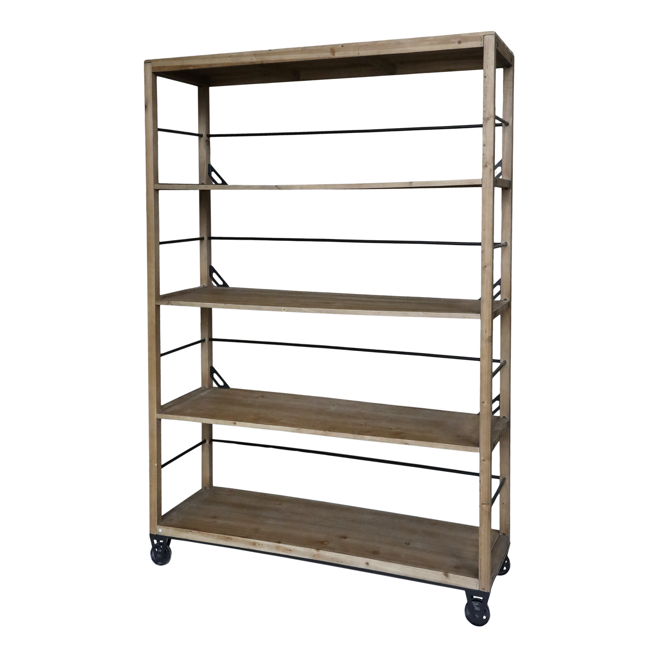 Bookcase on wheels with 4 shelves - H200/L150/B48 cm - Natural - 2