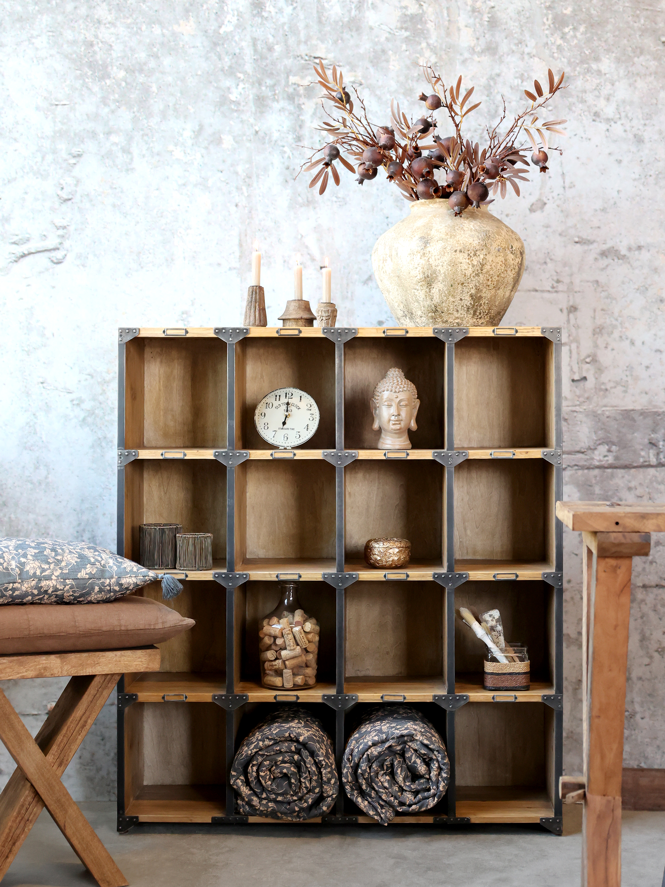 Bookcase with compartments - H116/L100/W30 cm - Natural - 4