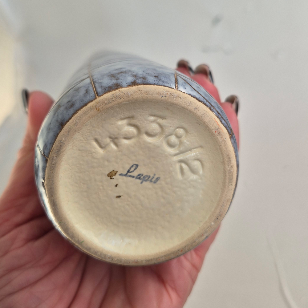 vintage VAS ljusblå med grafiskt bladmönster, h 20,2 cm - 5