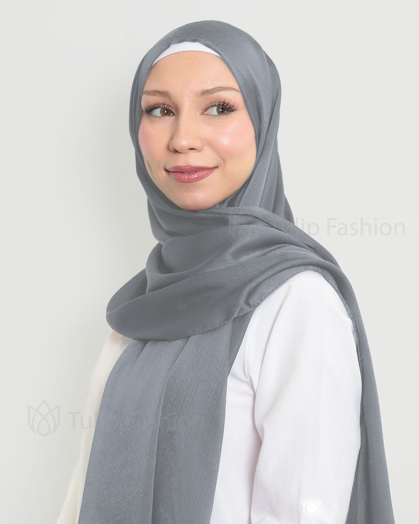 Hijab - Metallic Satin - Dark Gray - 3