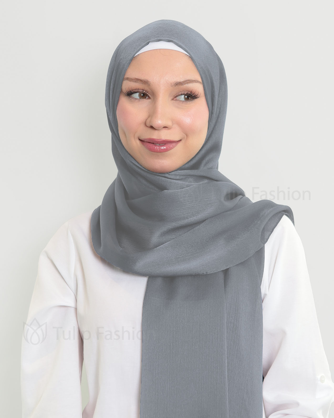 Hijab - Metallic Satin - Dark Gray - 2