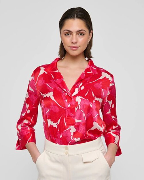 Sidenblus Danitta hazel berry rosa/röd mönstrad
