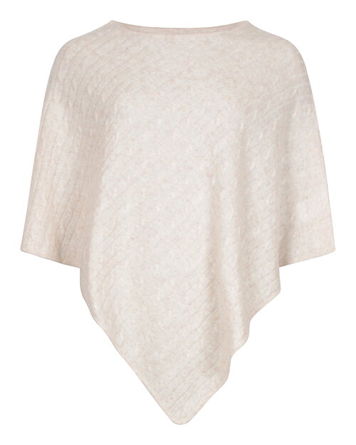 Kashmirponcho kabelstickad ljusbeige