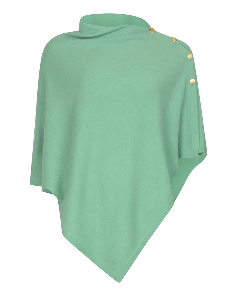 Kashmirponcho med guldknappar grön