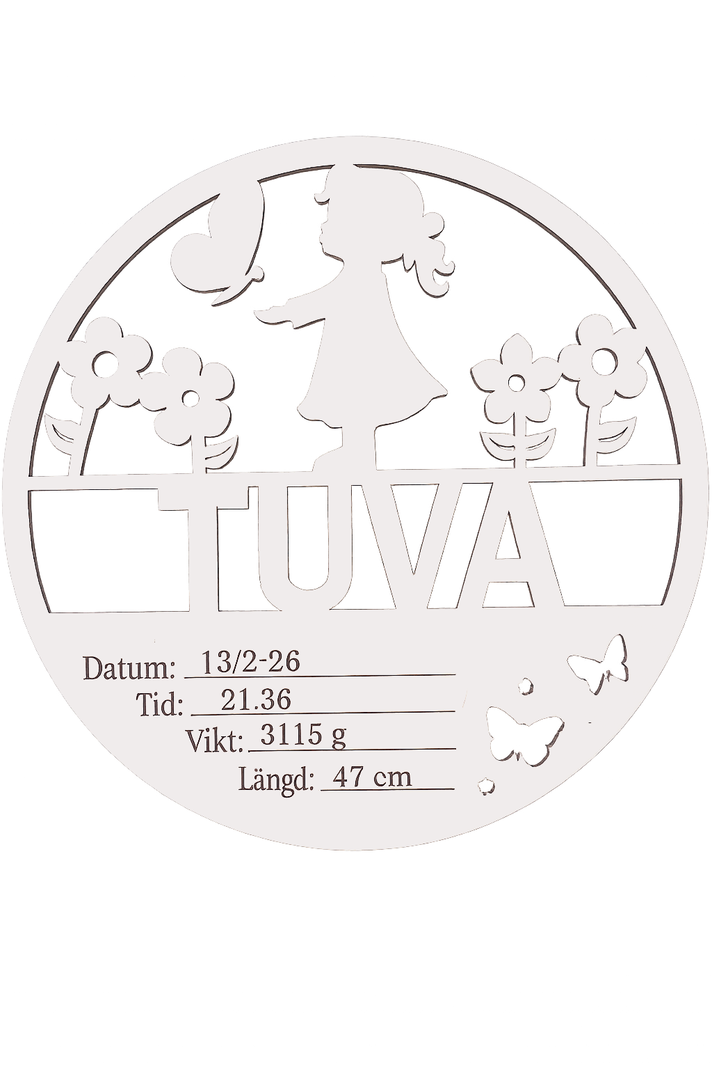 Personlig födelsetavla i trä – "Flicka"