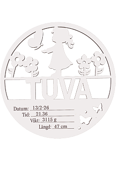 Personlig födelsetavla i trä – "Flicka"