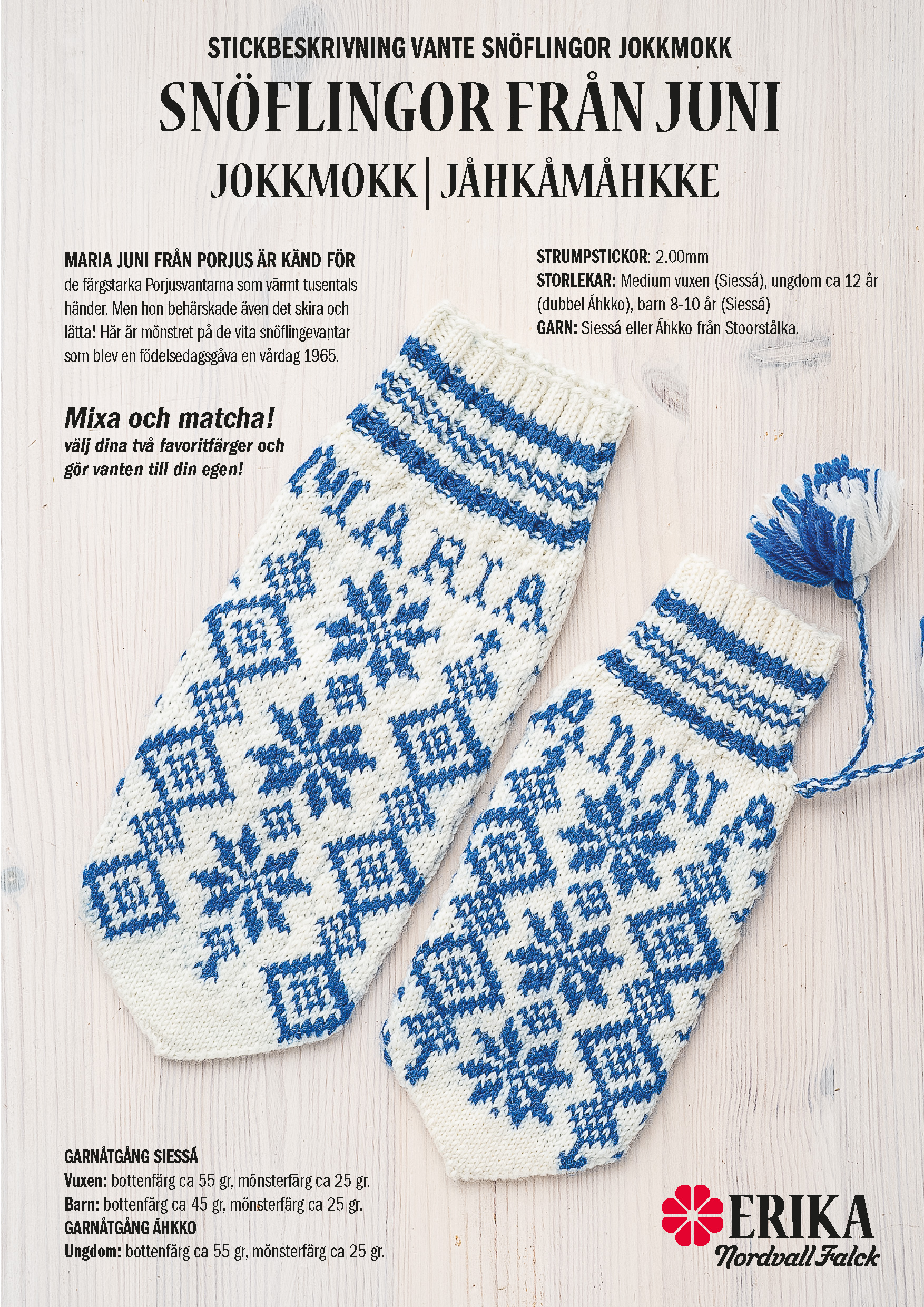Stickpaket vante Snöflinga från Juni Jeansblå-vit - 2