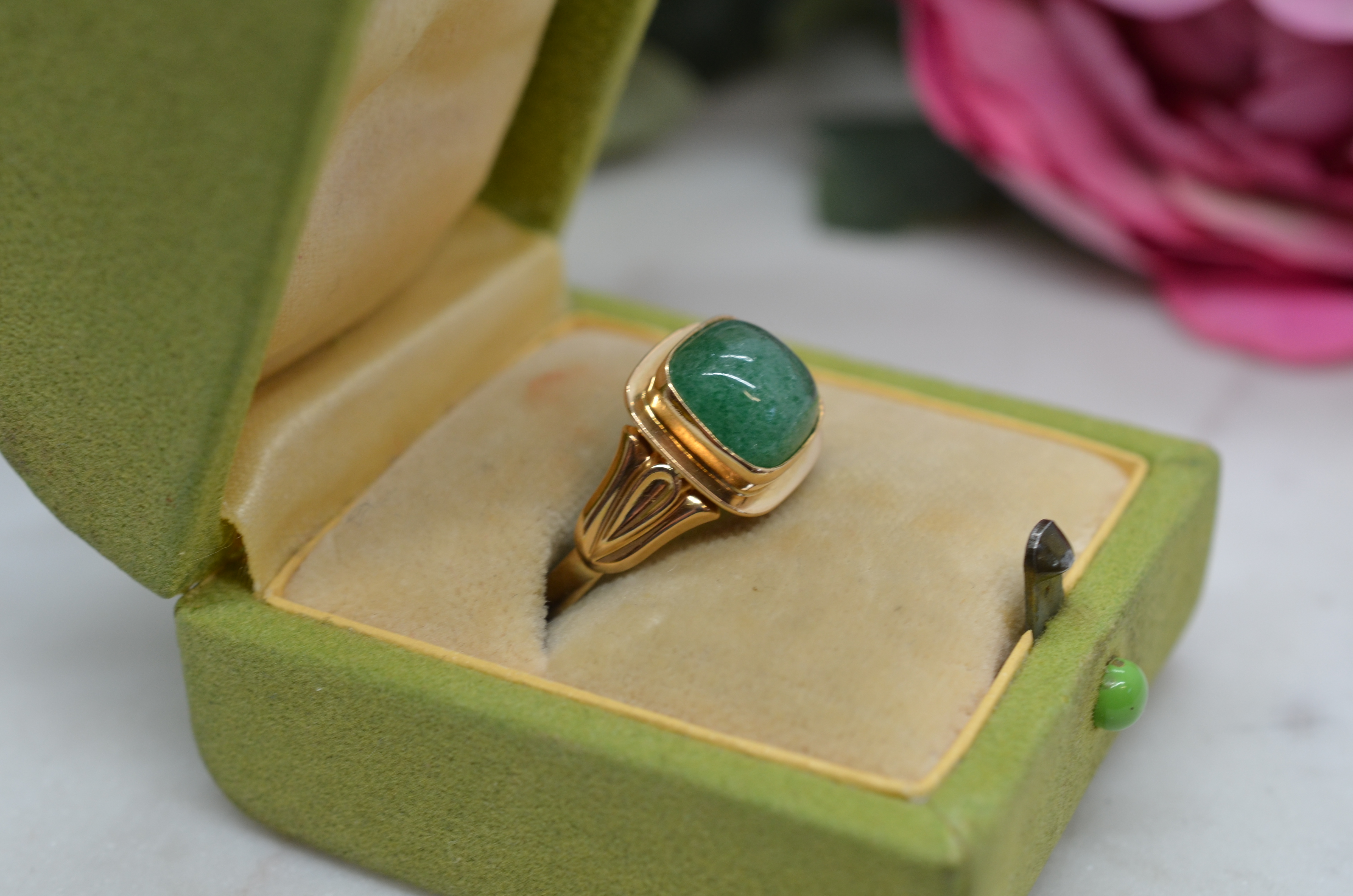 Vintage ring 18K med Aventurin - 3