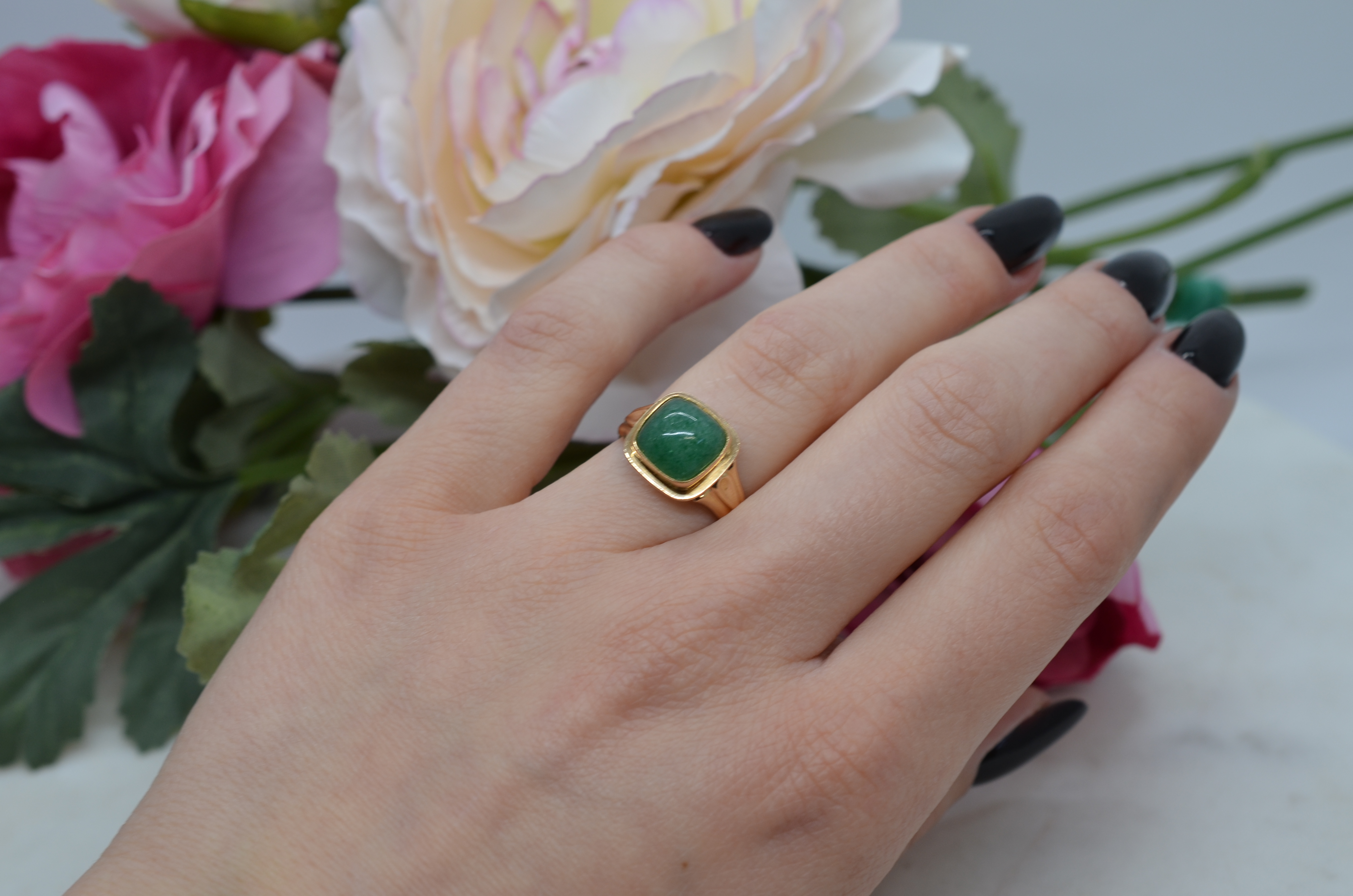Vintage ring 18K med Aventurin - 4