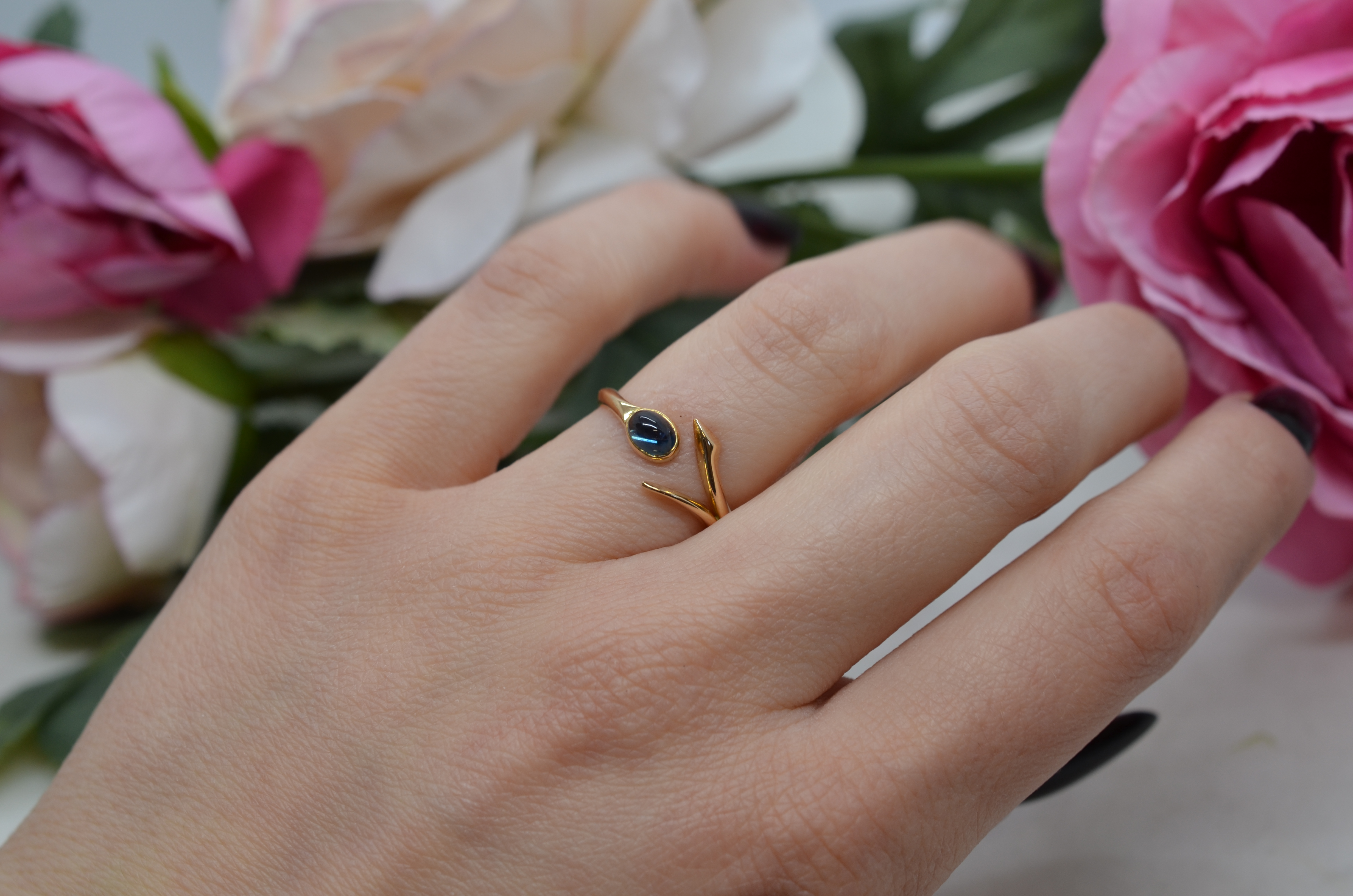 Vintage ring 18K with blue stones - 3