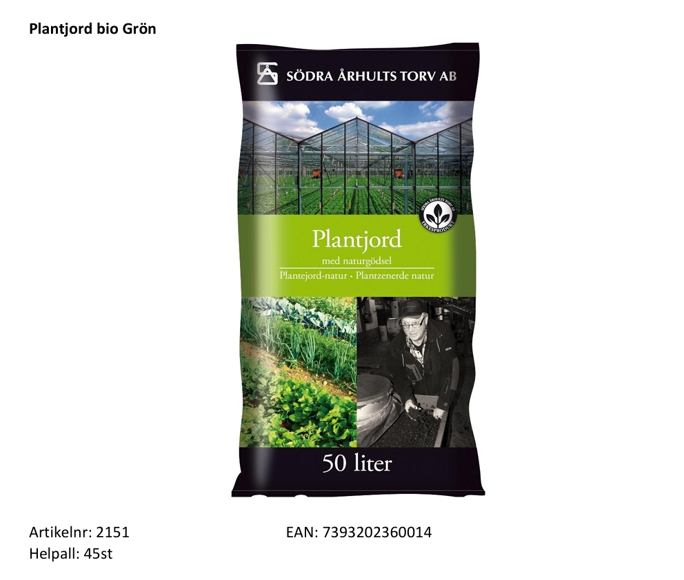 Yrkeskollektionen  Plantjord bio Grön  50 Liter  Helpall: 45st - 2