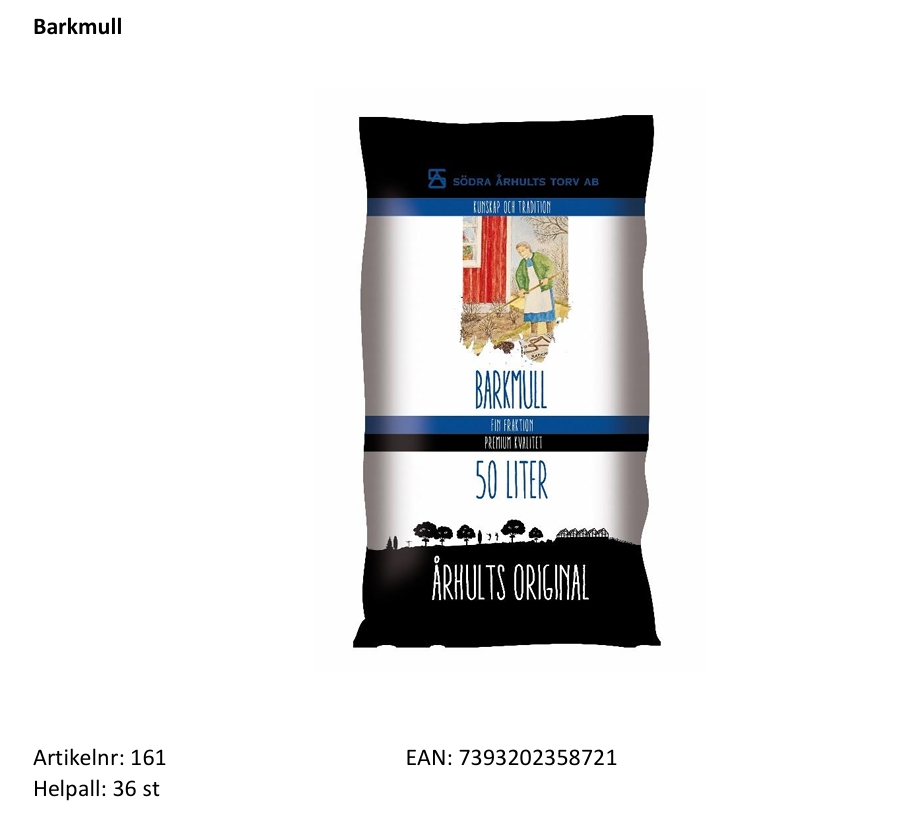 Standardkollektion:  Barkmull   50 Liter  Helpall: 36 st - 2
