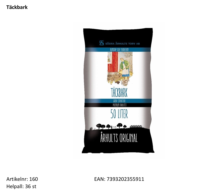 Standardkollektion:  Täckbark  50 Liter  Helpall: 36 st - 2